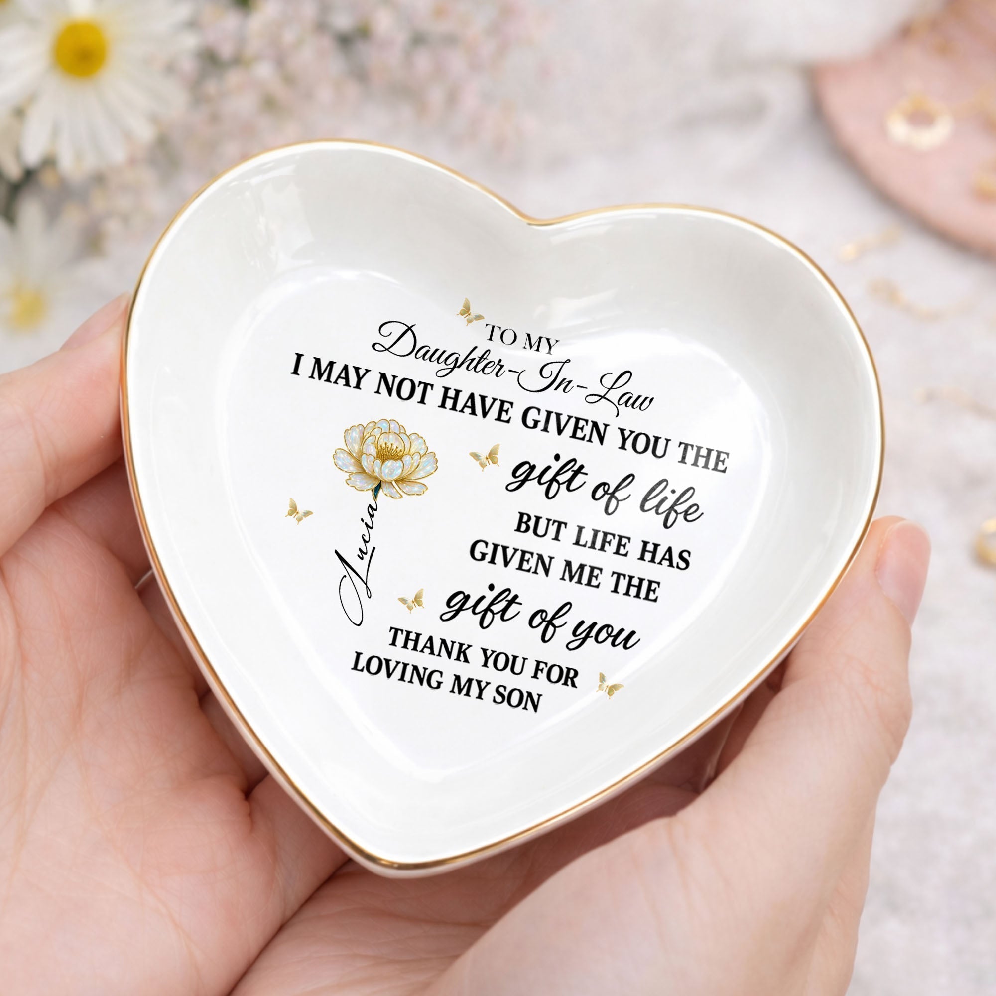 Personalized Heart-Shaped Jewelry Dish Custom Name Gift for Daughter-in-Law