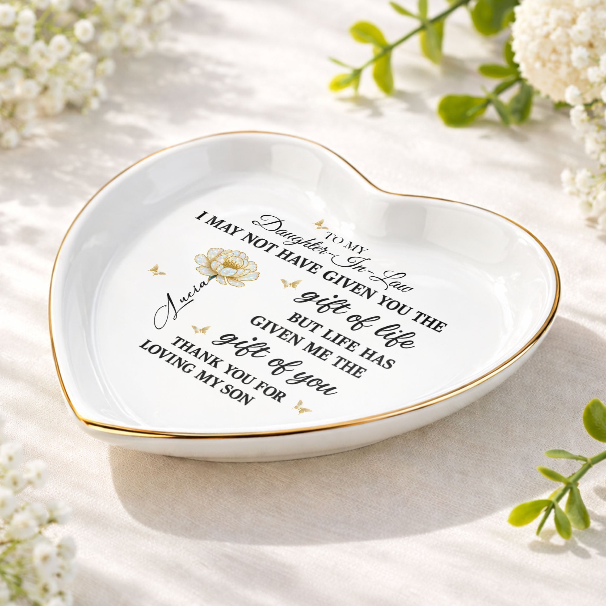 Personalized Heart-Shaped Jewelry Dish Custom Name Gift for Daughter-in-Law