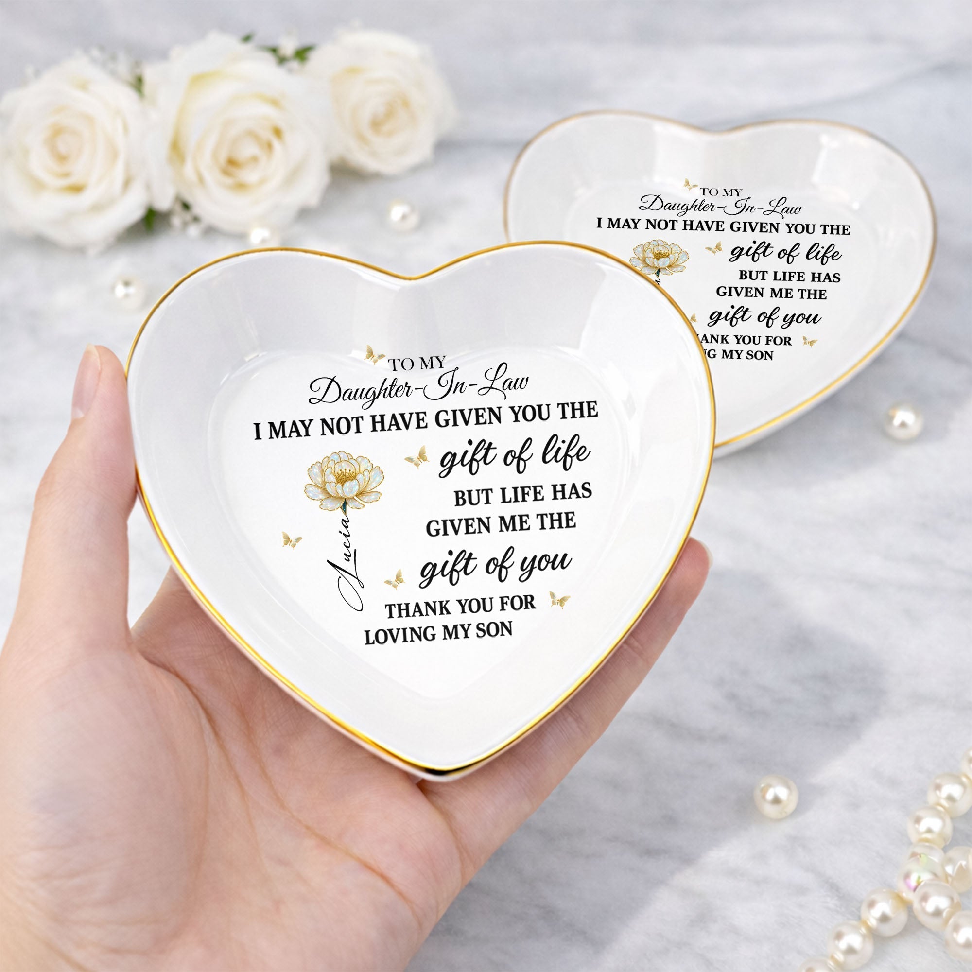 Personalized Heart-Shaped Jewelry Dish Custom Name Gift for Daughter-in-Law
