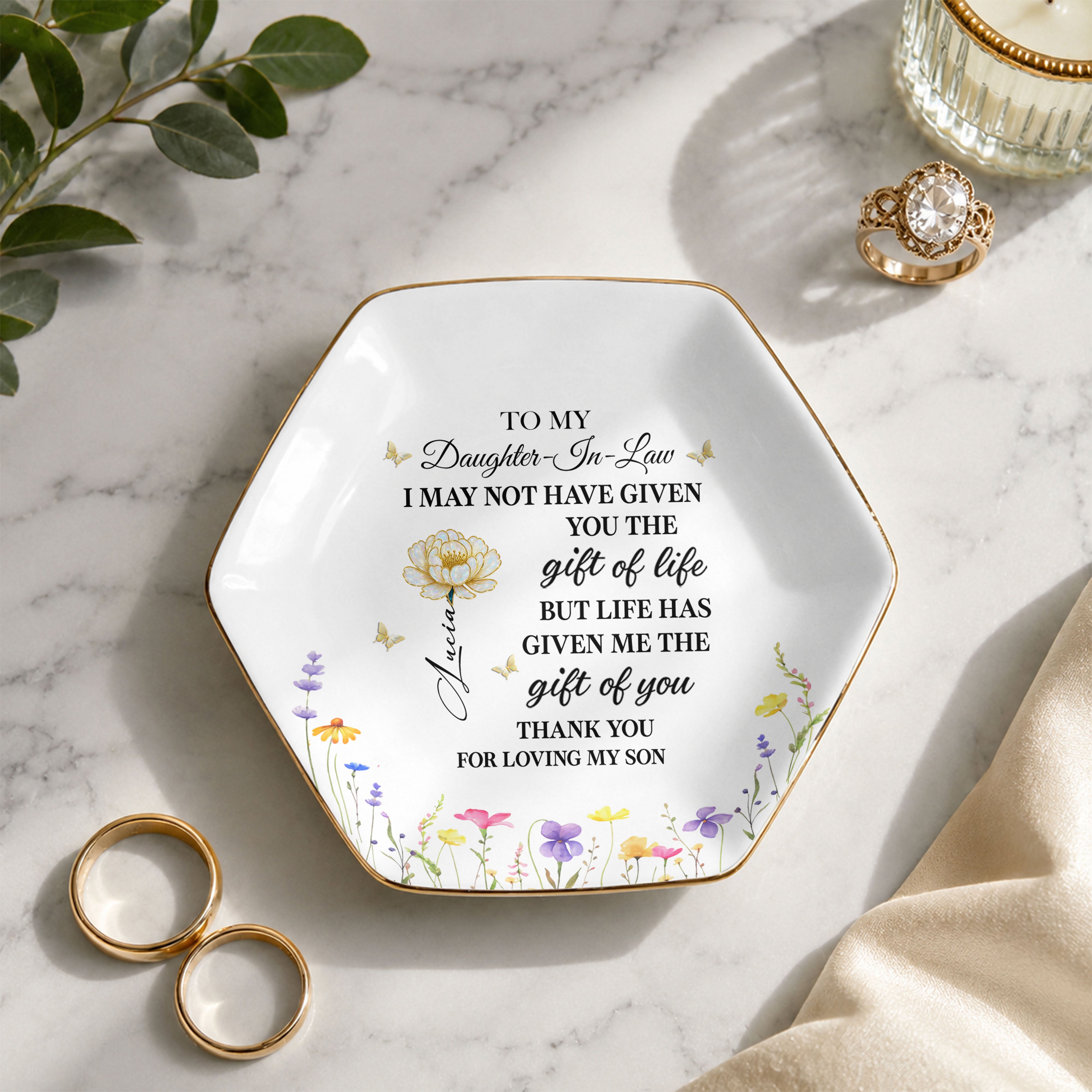 Personalized Ceramic Jewelry Dish Custom Gift for Daughter-in-Law
