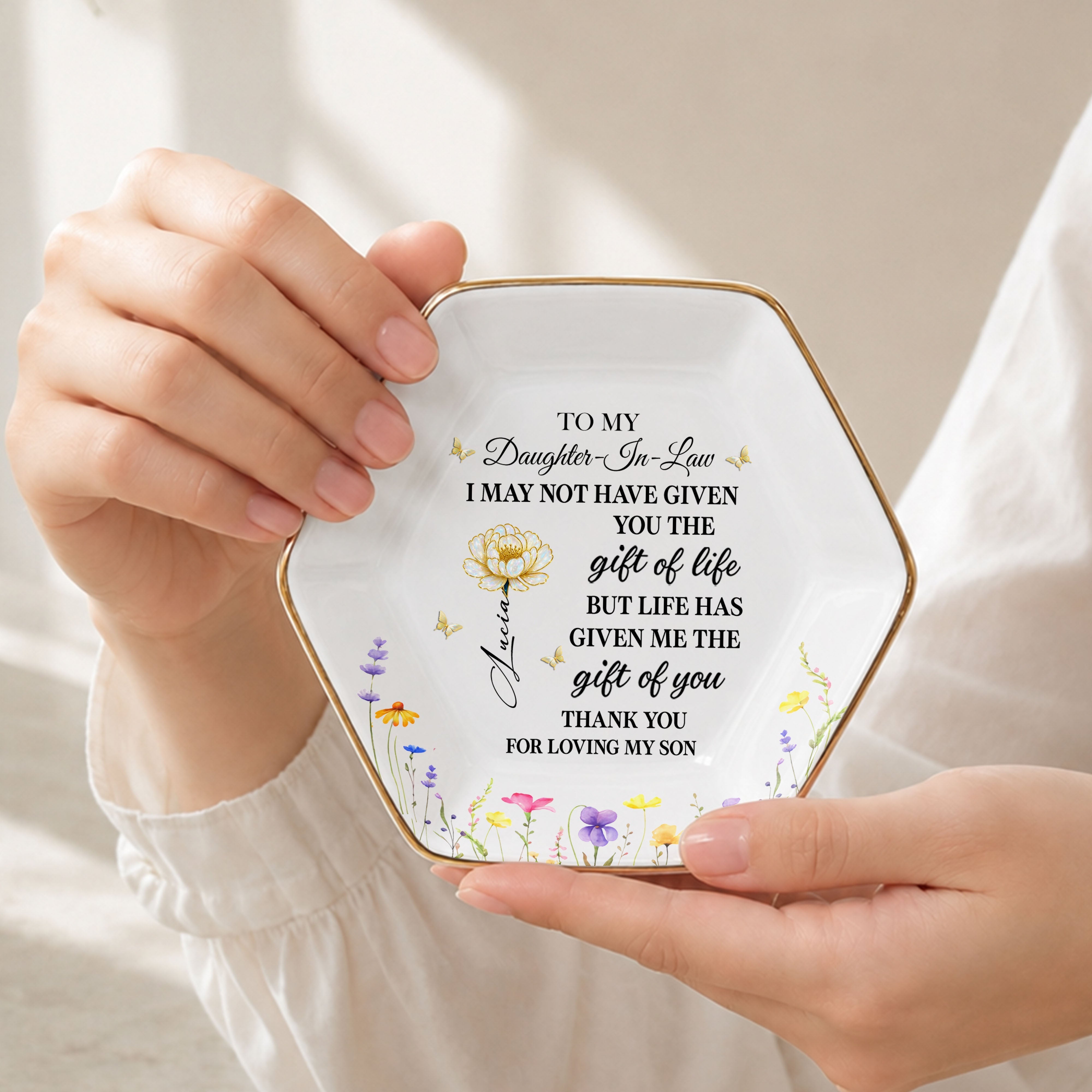 Personalized Ceramic Jewelry Dish Custom Gift for Daughter-in-Law