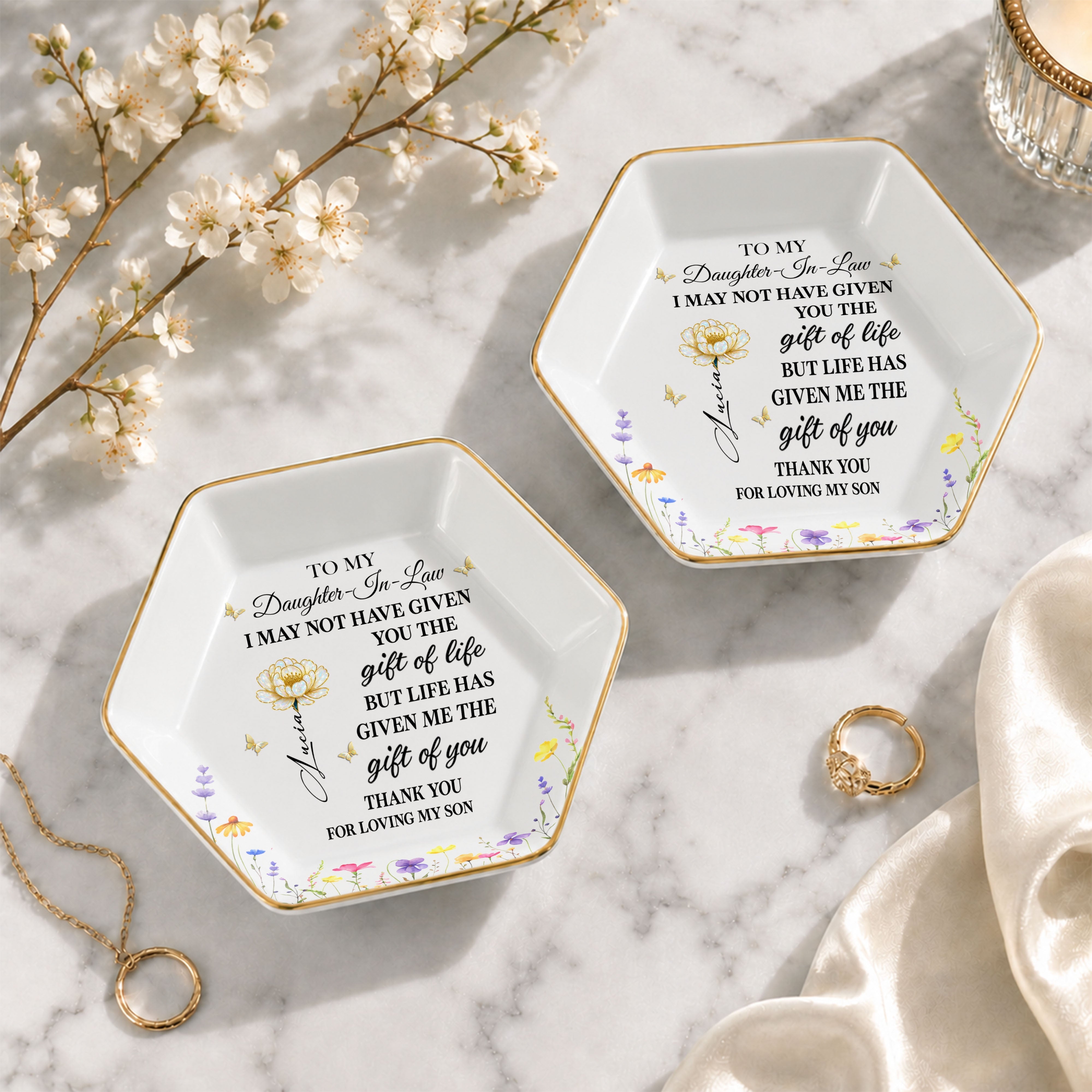 Personalized Ceramic Jewelry Dish Custom Gift for Daughter-in-Law
