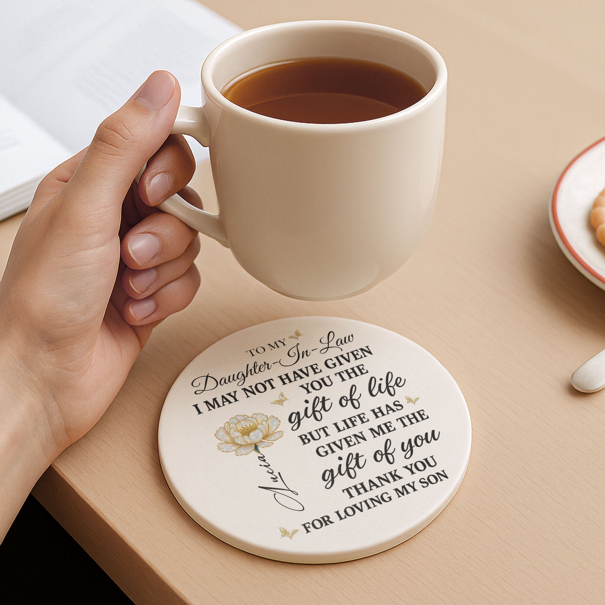 Personalized Flower Ceramic Coaster Gift for Daughter-in-Law