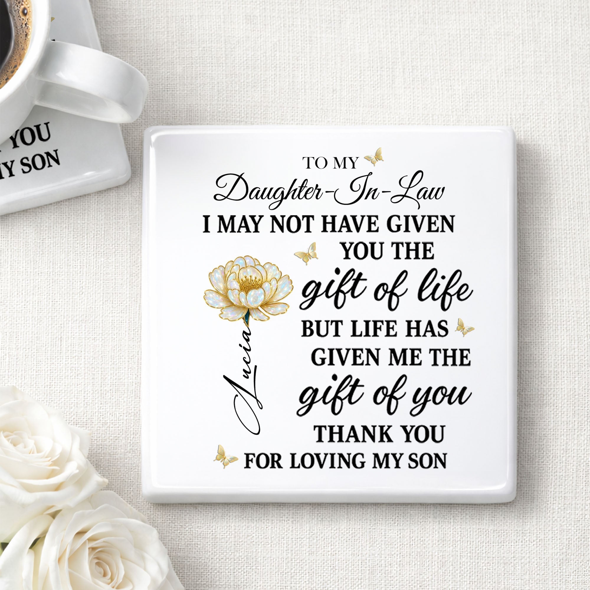 Personalized Ceramic Coaster Custom Gift for Daughter-in-Law