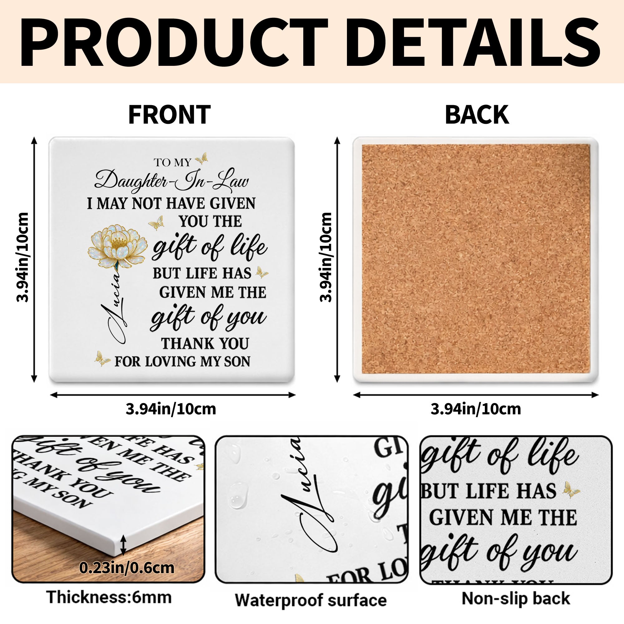 Personalized Ceramic Coaster Custom Gift for Daughter-in-Law