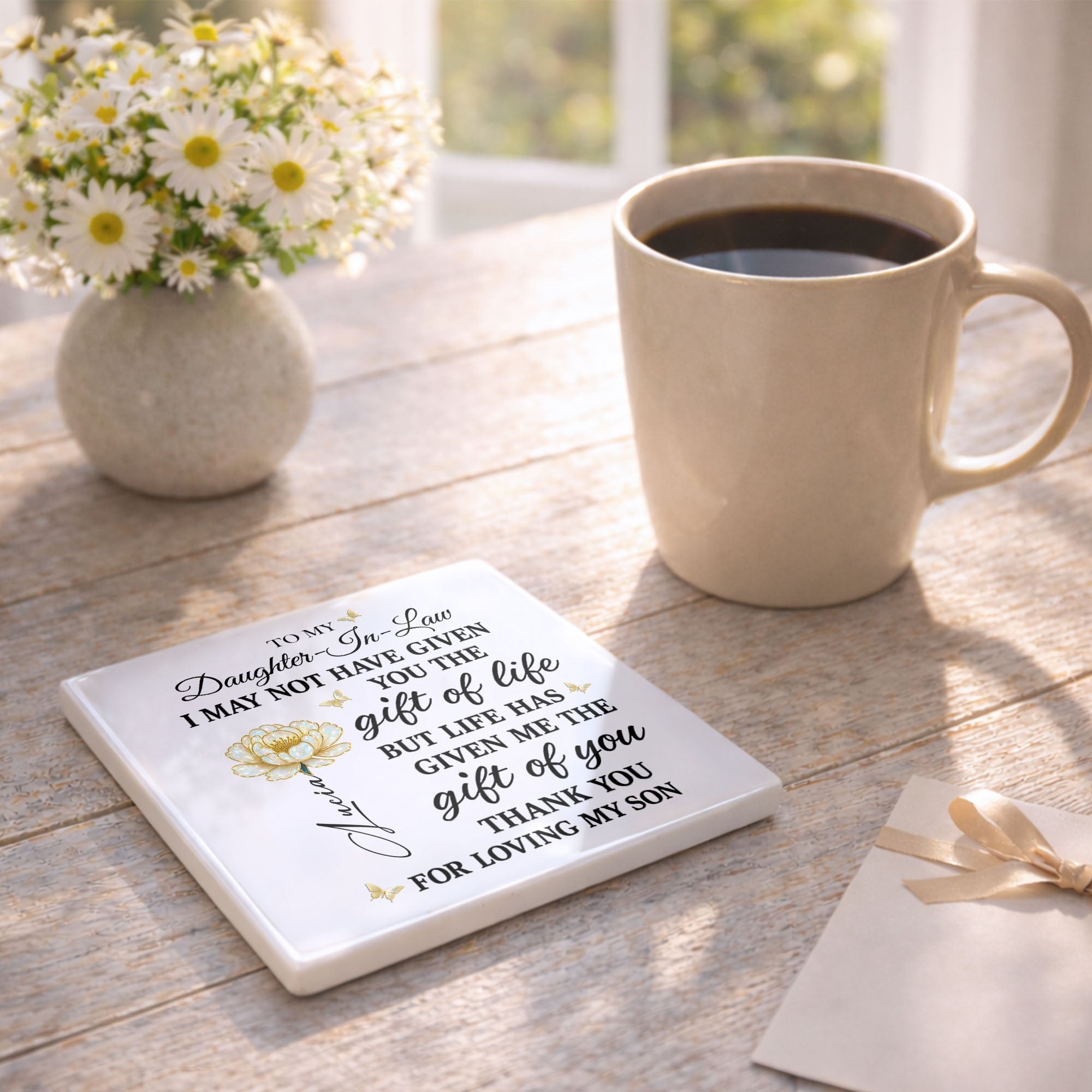 Personalized Ceramic Coaster Custom Gift for Daughter-in-Law
