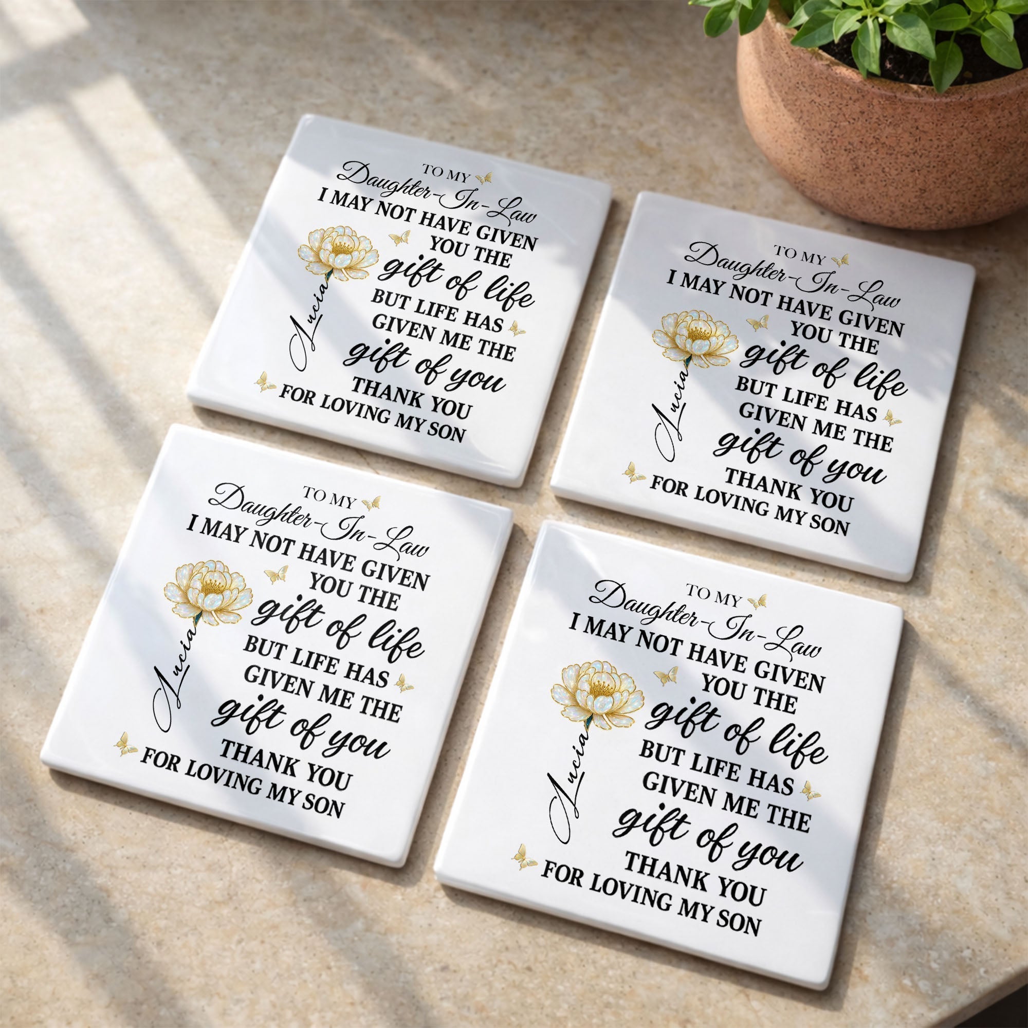 Personalized Ceramic Coaster Custom Gift for Daughter-in-Law