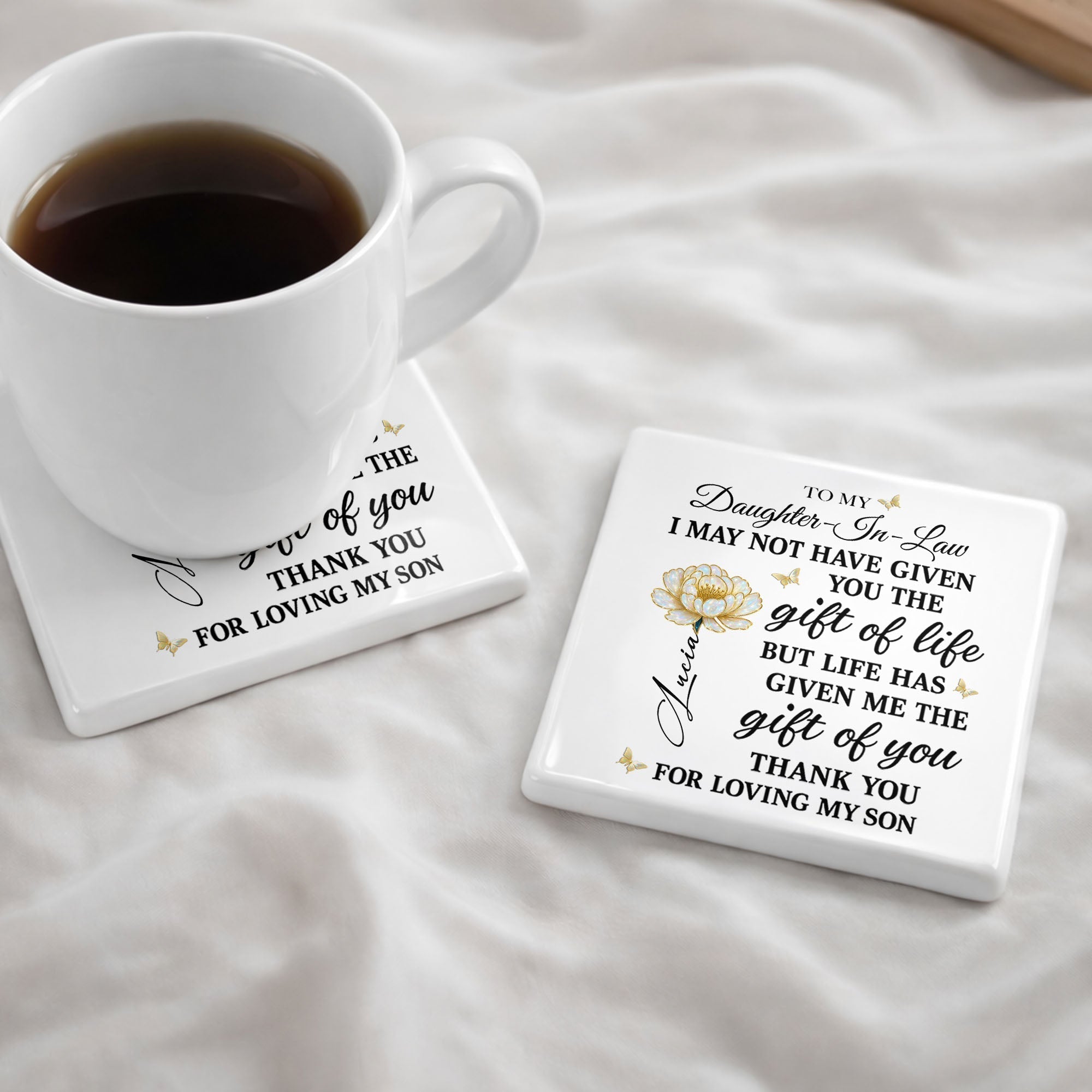 Personalized Ceramic Coaster Custom Gift for Daughter-in-Law