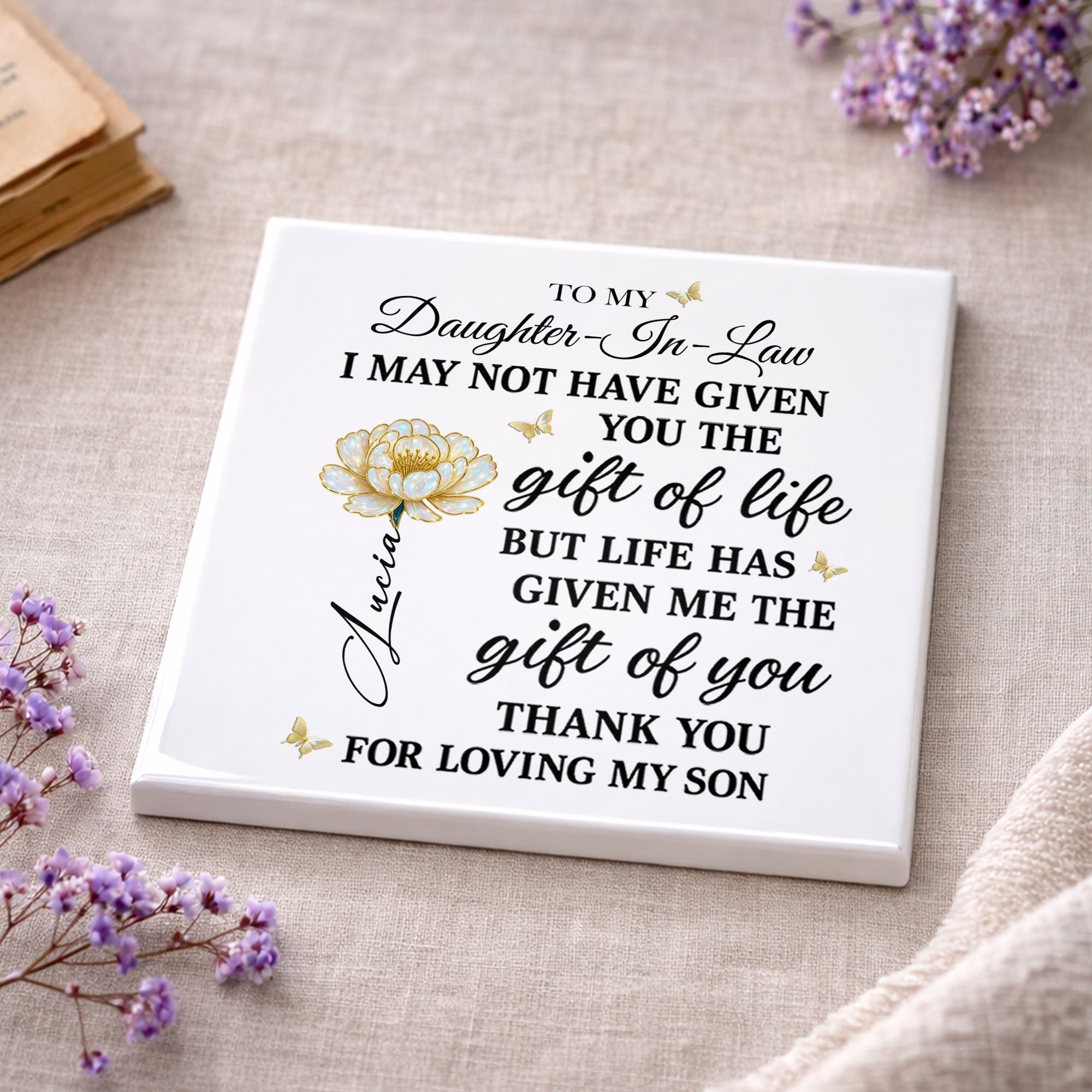 Personalized Ceramic Coaster Custom Gift for Daughter-in-Law