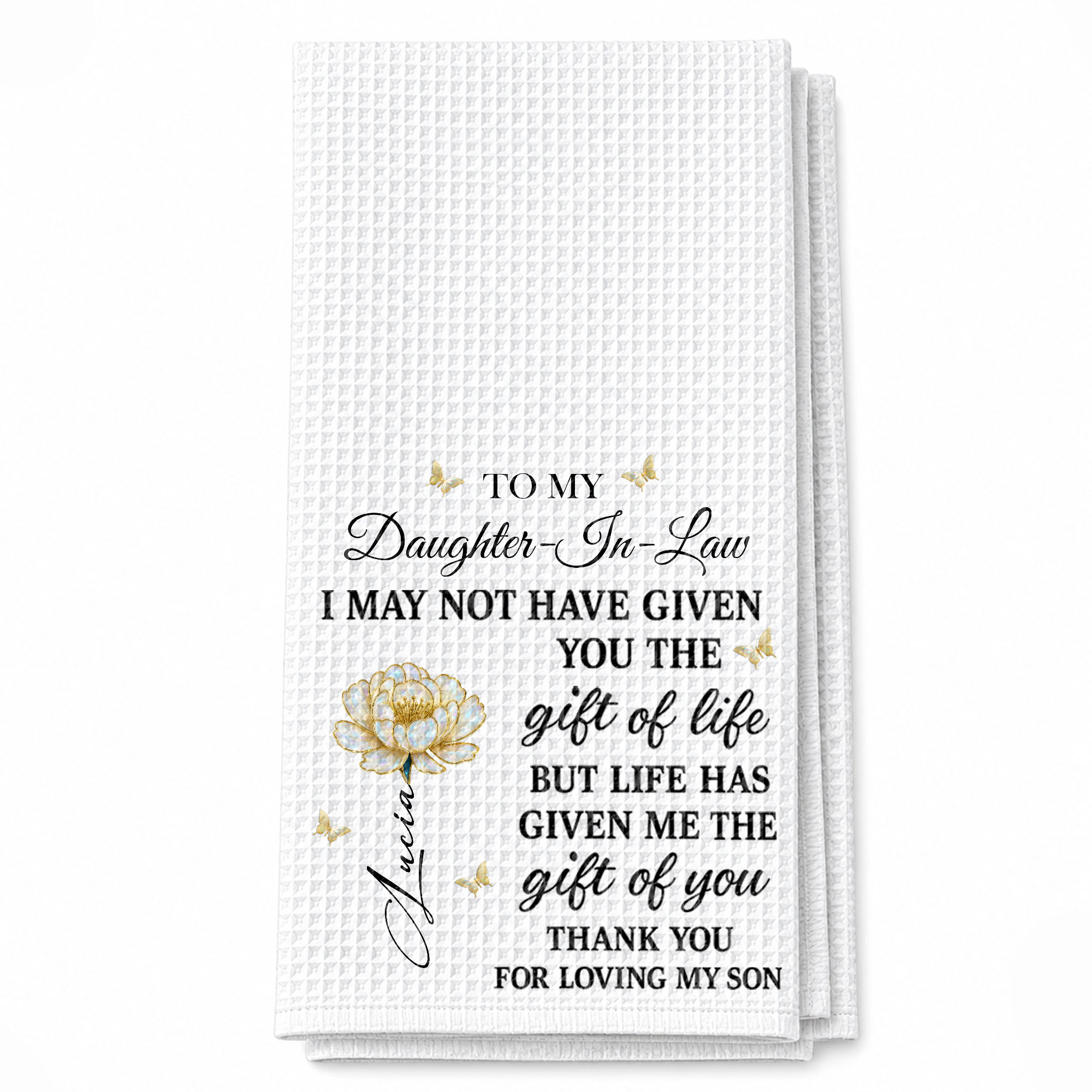 Personalized Kitchen Towel Custom Flower Gift for Daughter-in-Law
