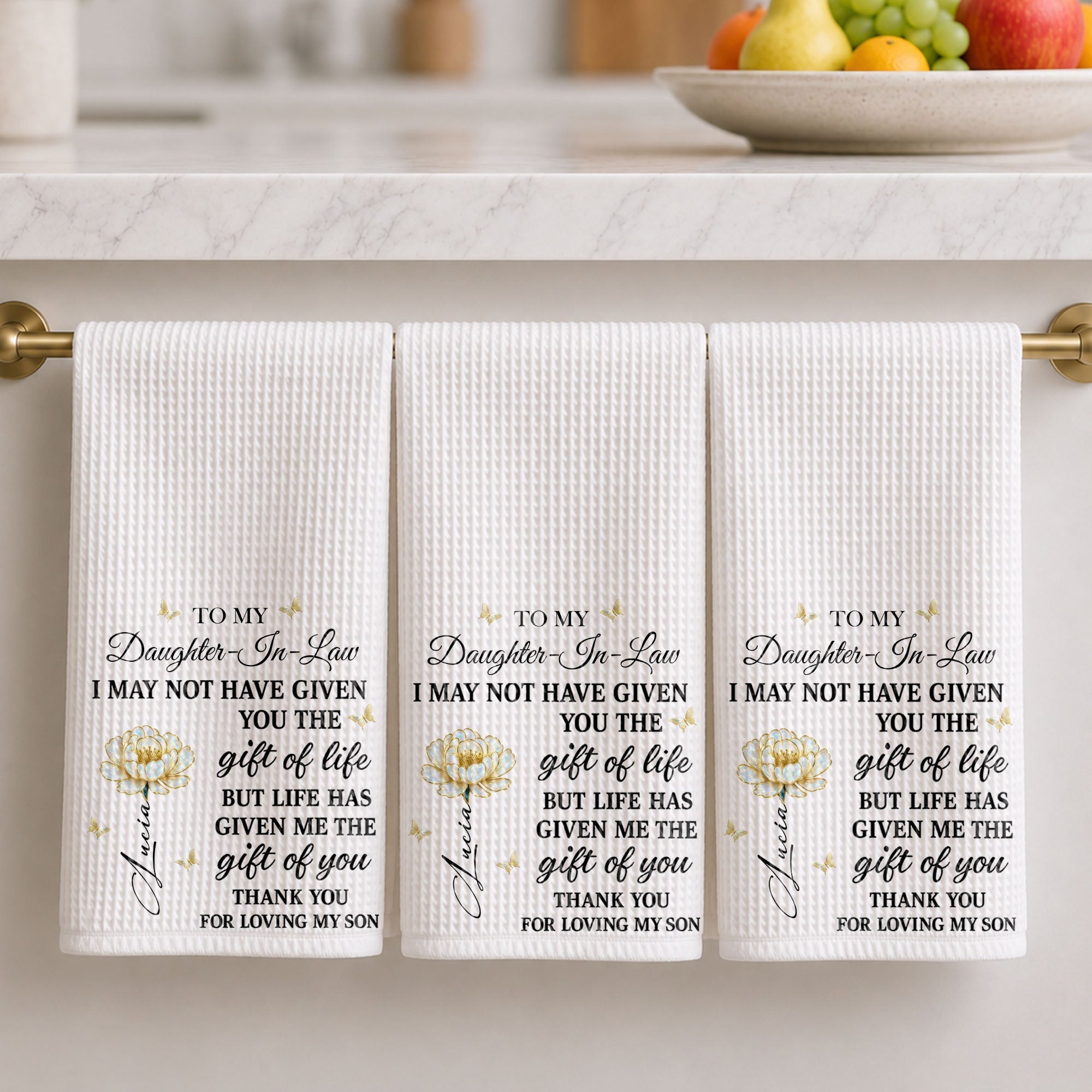 Personalized Kitchen Towel Custom Flower Gift for Daughter-in-Law