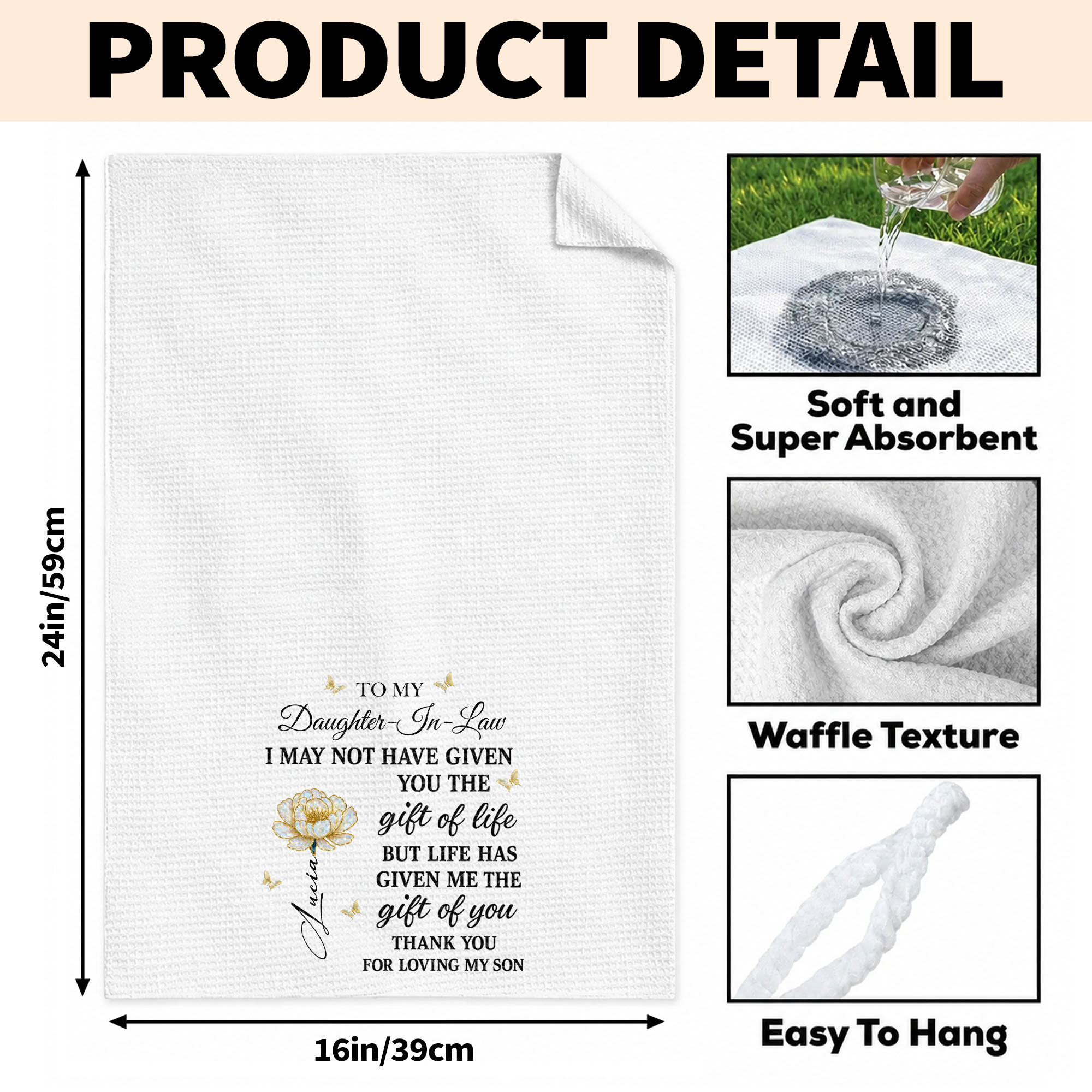 Personalized Kitchen Towel Custom Flower Gift for Daughter-in-Law