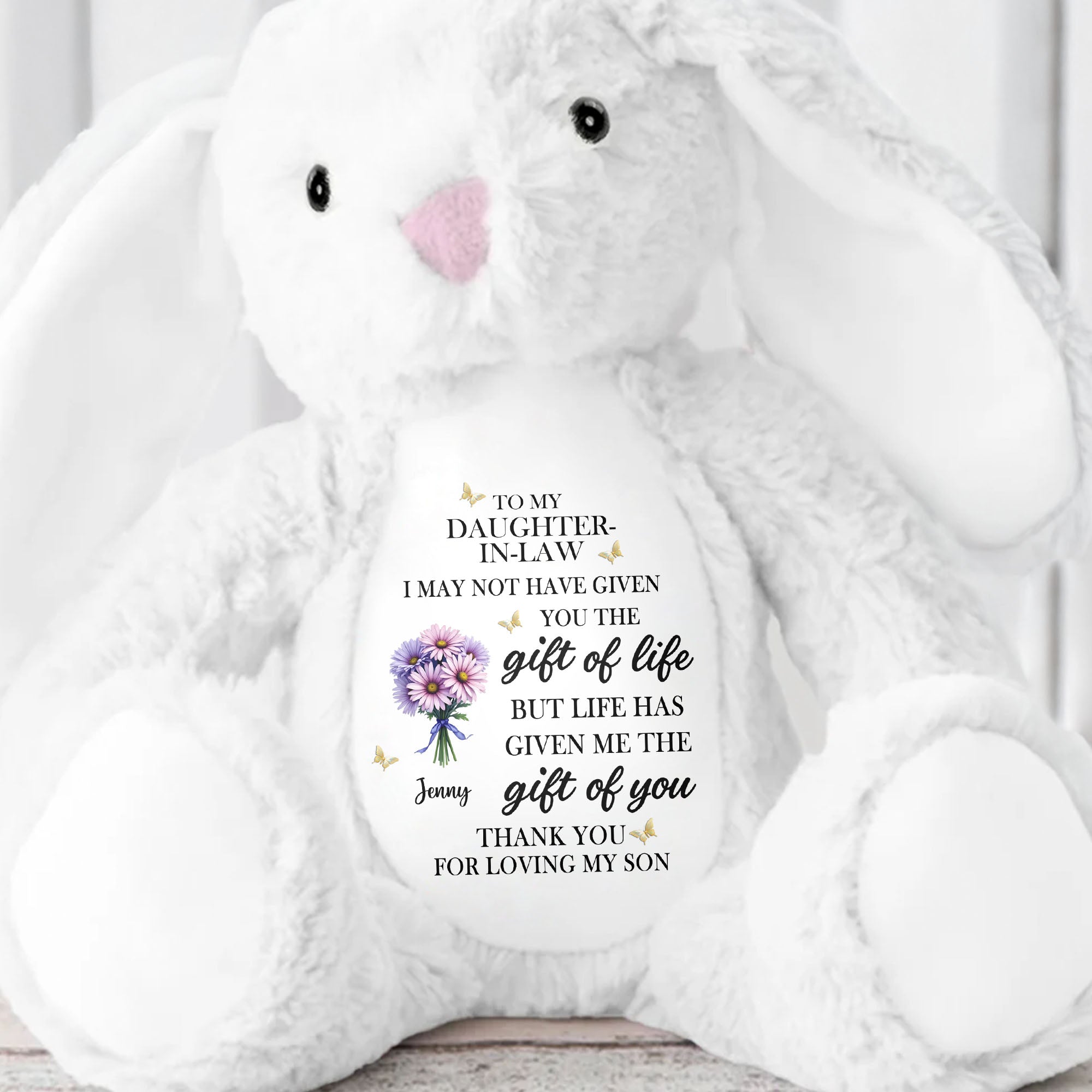 Personalized Plush Bunny Custom Name Gift for Daughter-In-Law