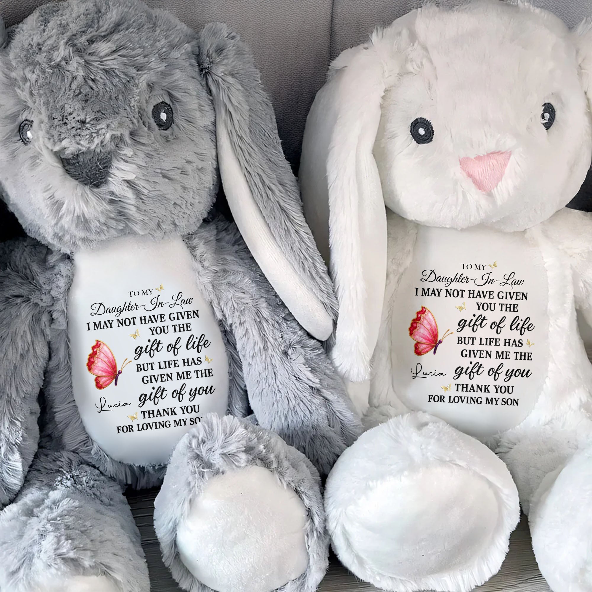 Personalized Stuffed Bunny Gift for Daughter-in-Law with Butterfly