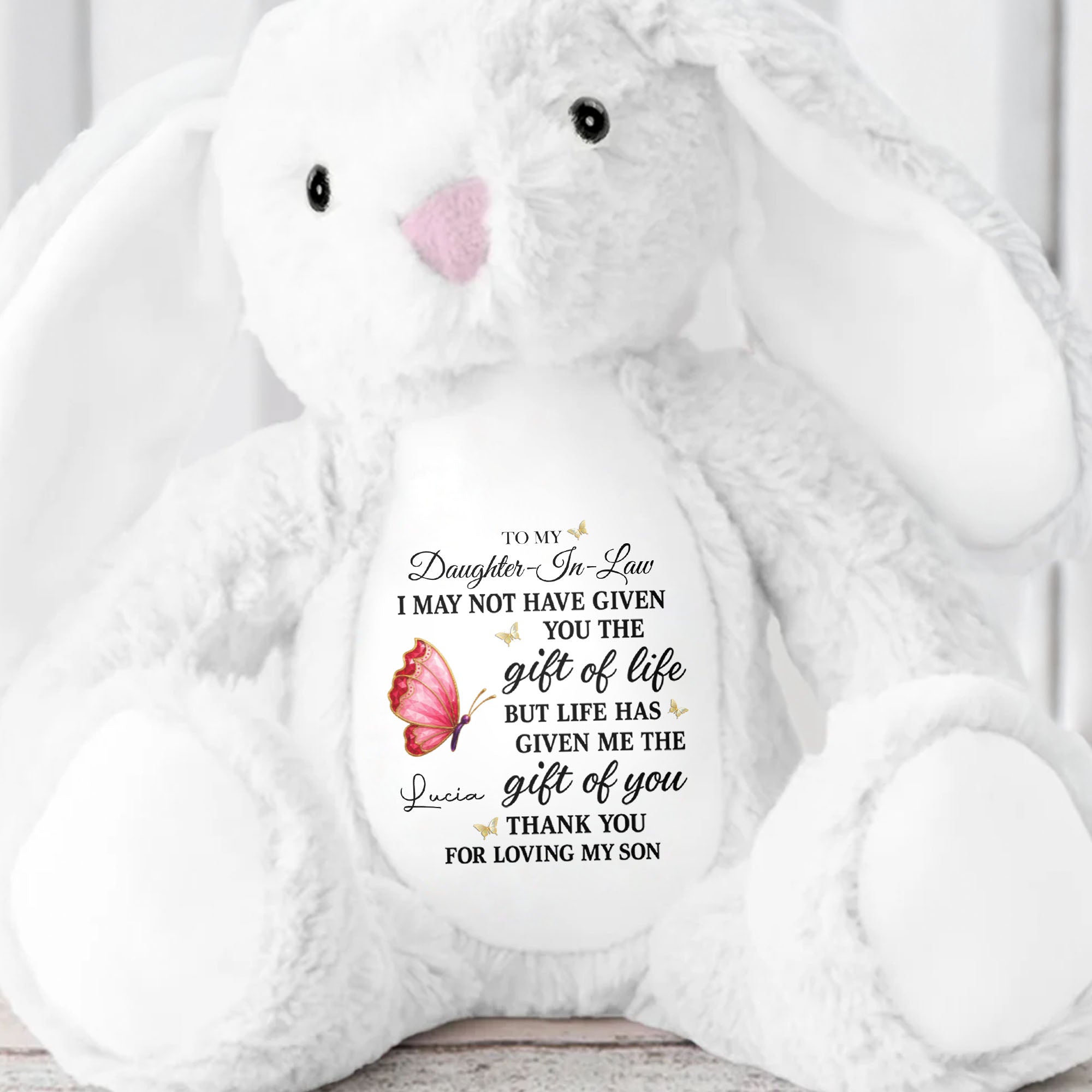 Personalized Stuffed Bunny Gift for Daughter-in-Law with Butterfly