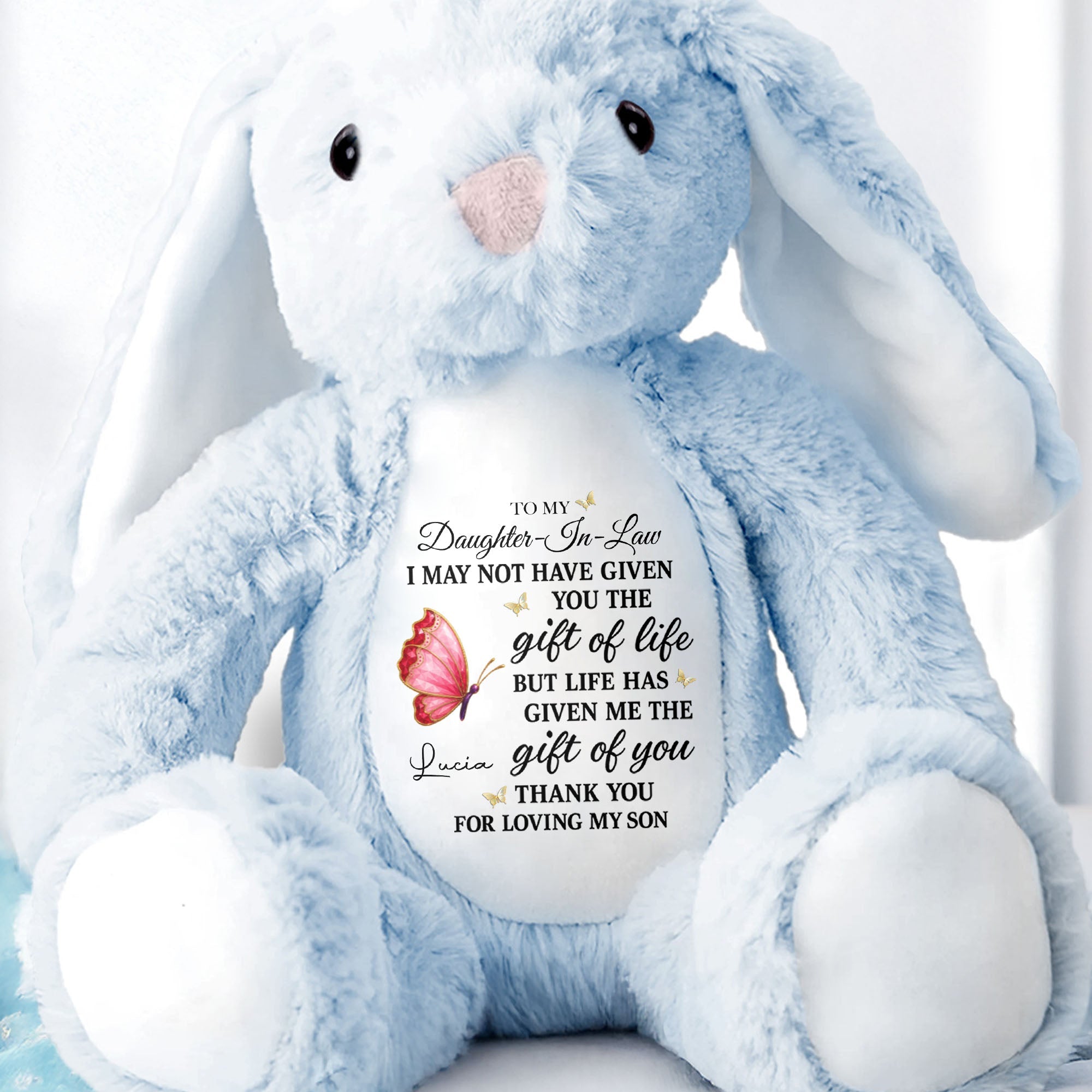 Personalized Stuffed Bunny Gift for Daughter-in-Law with Butterfly