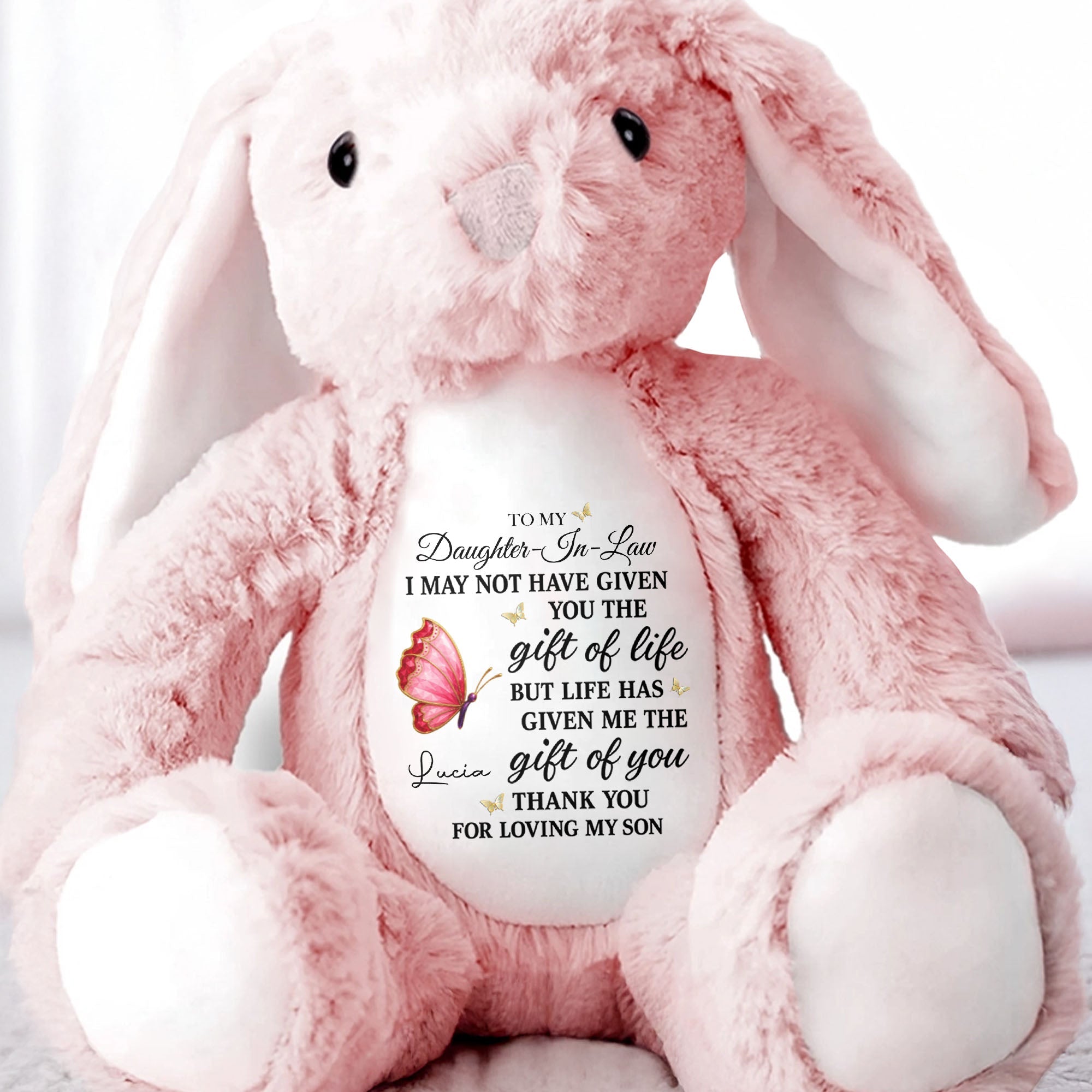 Personalized Stuffed Bunny Gift for Daughter-in-Law with Butterfly