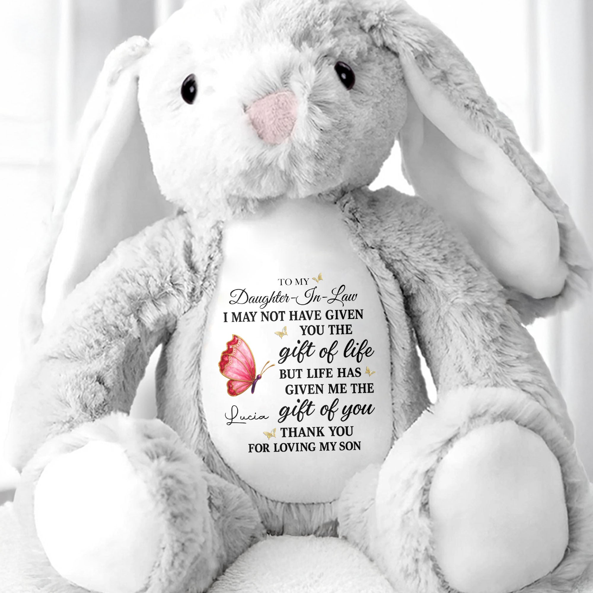 Personalized Stuffed Bunny Gift for Daughter-in-Law with Butterfly