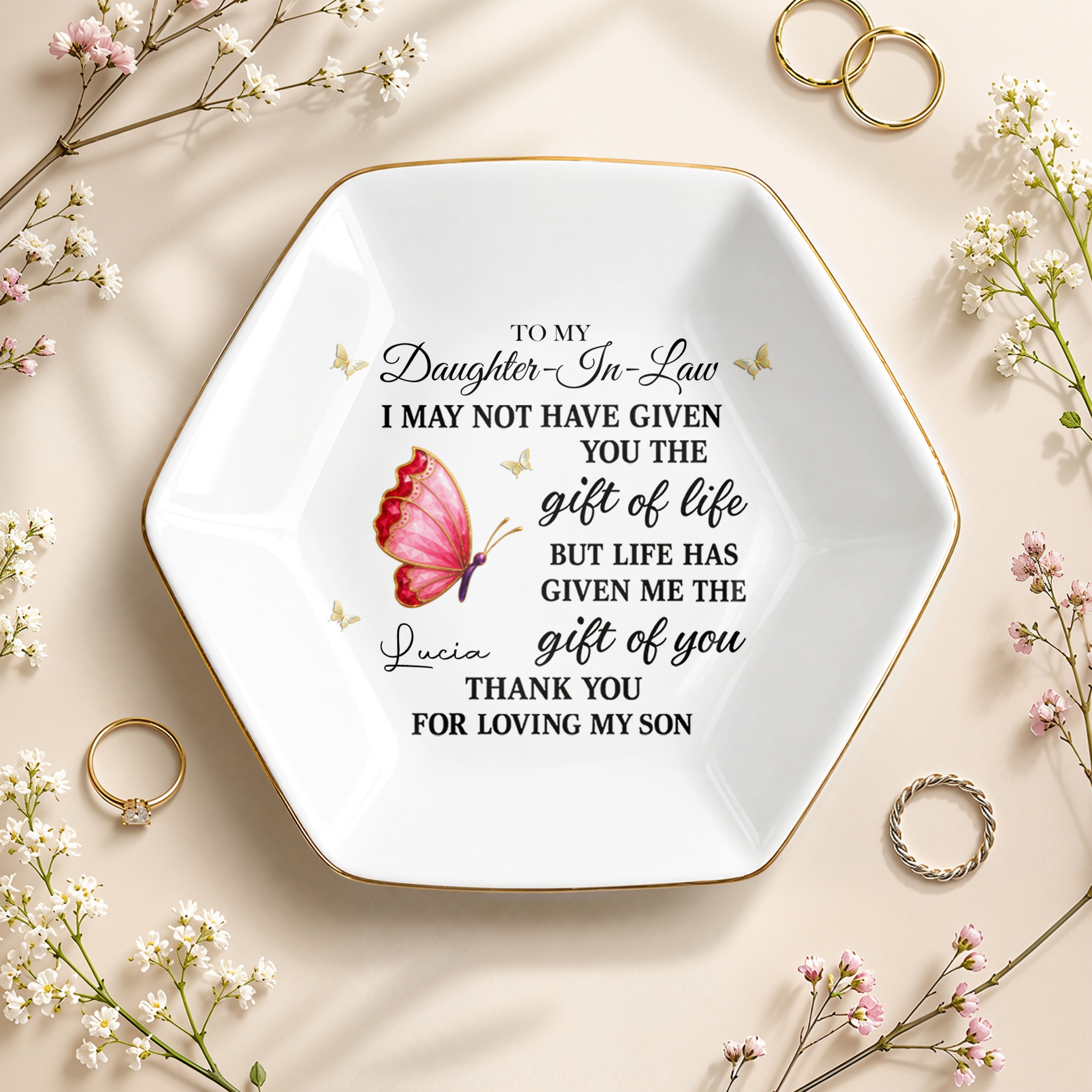 Personalized Hexagonal Jewelry Dish Custom Name Gift for Daughter-in-Law