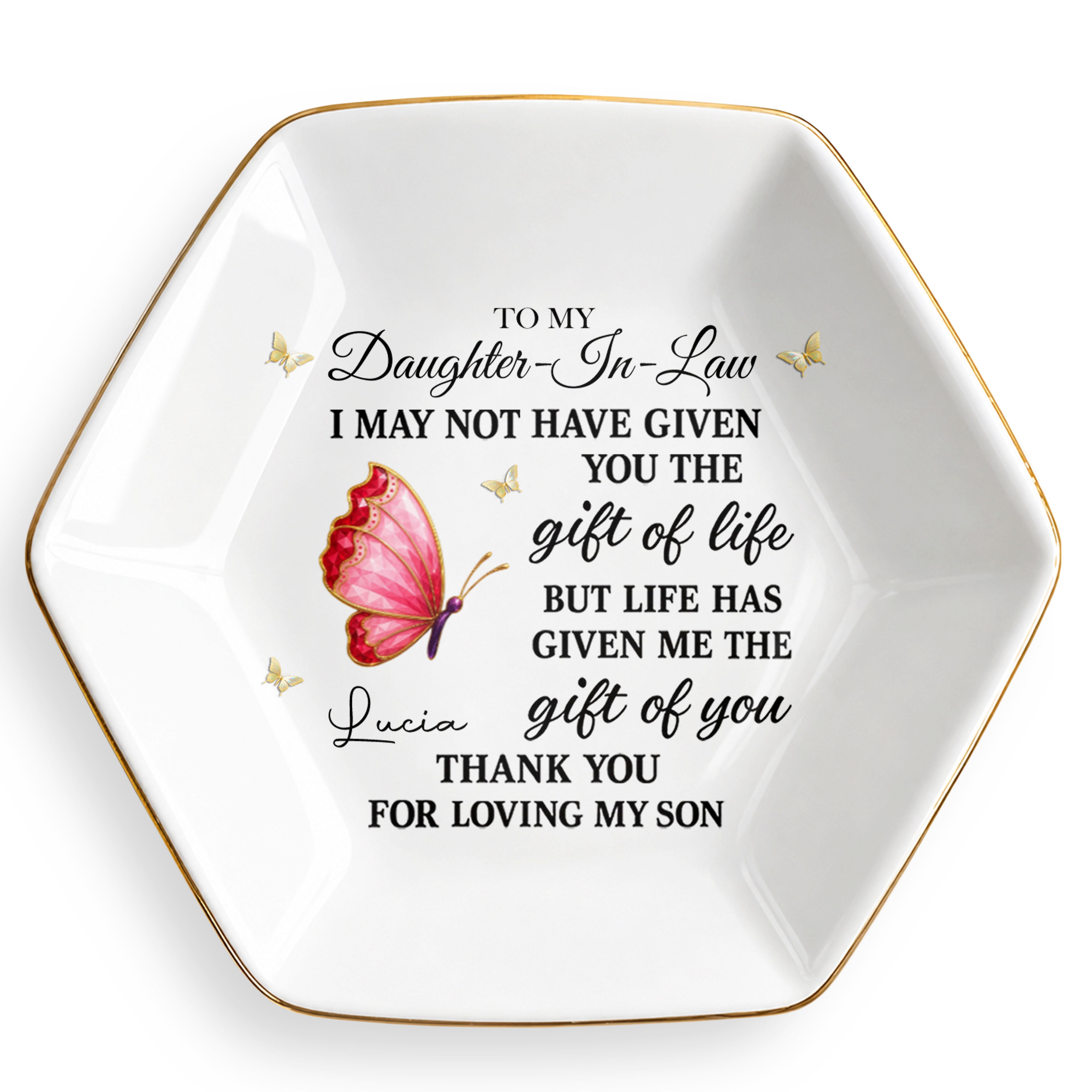Personalized Hexagonal Jewelry Dish Custom Name Gift for Daughter-in-Law