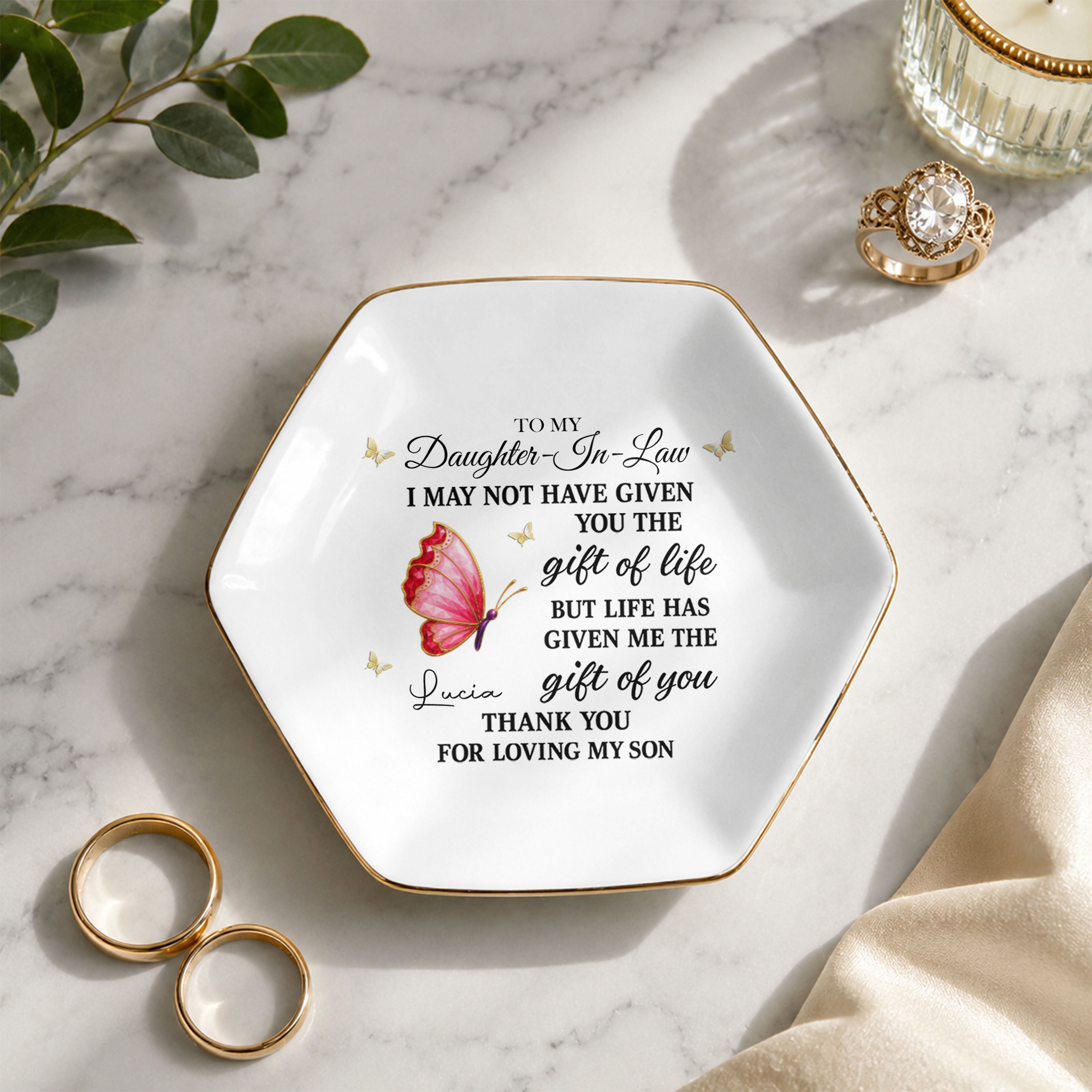 Personalized Hexagonal Jewelry Dish Custom Name Gift for Daughter-in-Law