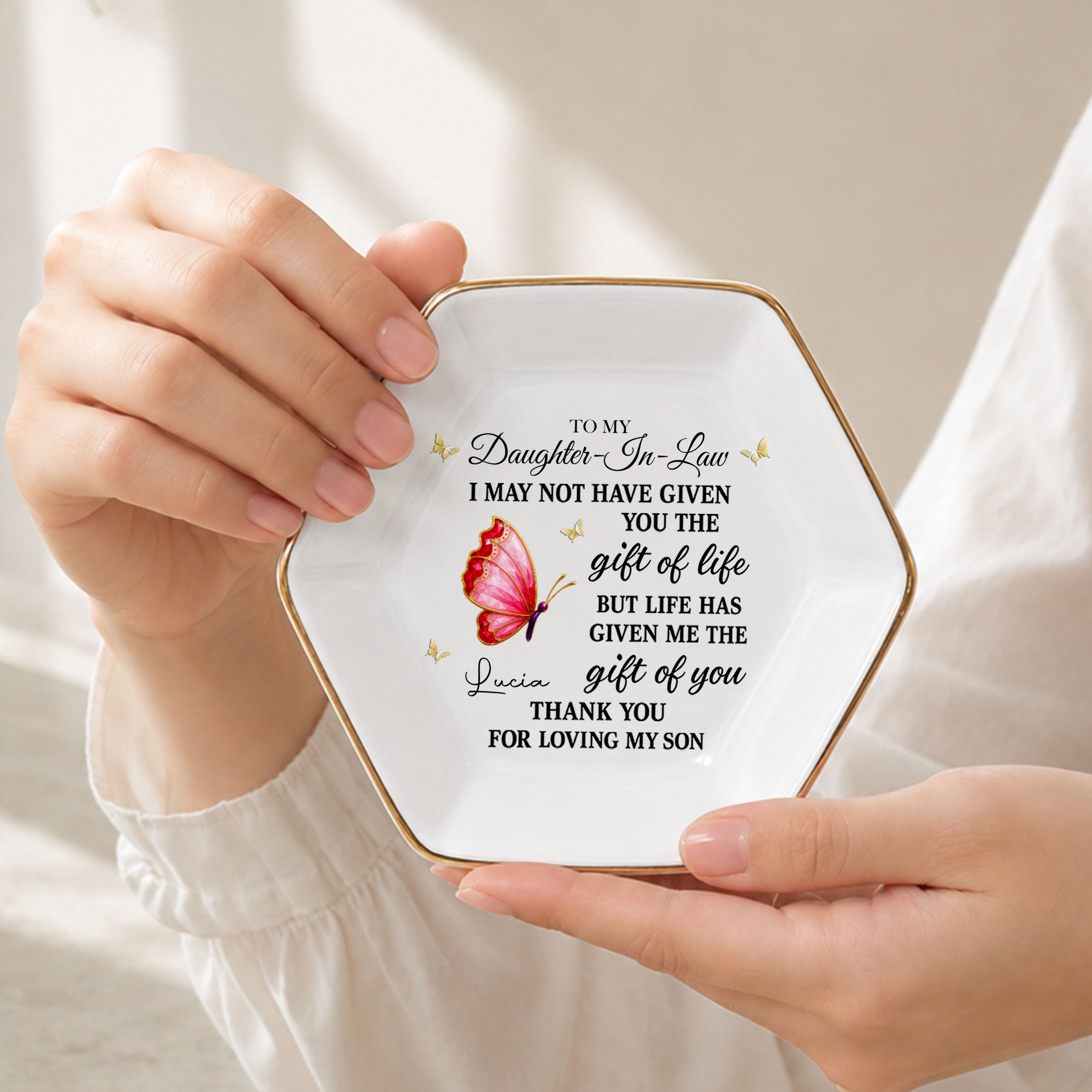 Personalized Hexagonal Jewelry Dish Custom Name Gift for Daughter-in-Law