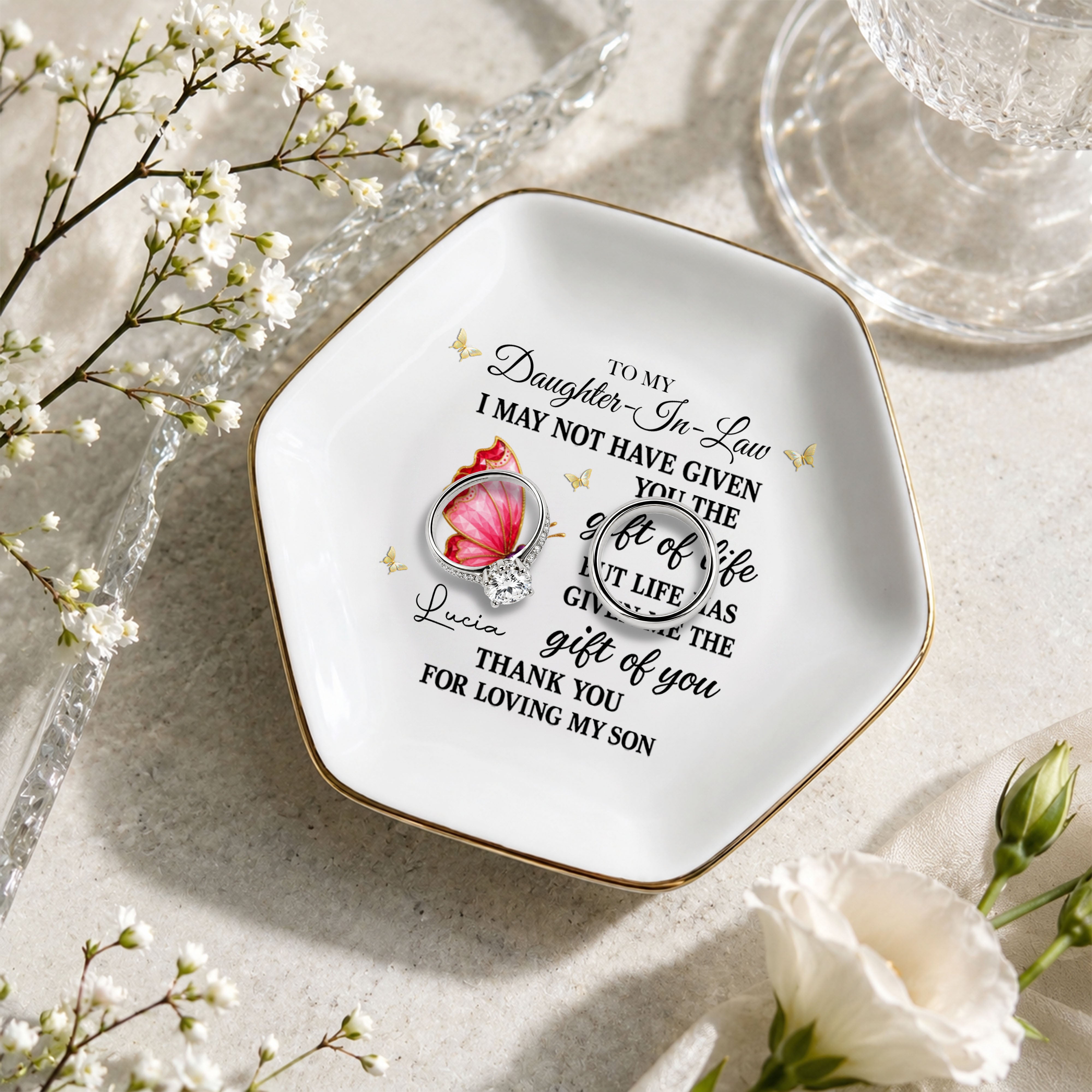 Personalized Hexagonal Jewelry Dish Custom Name Gift for Daughter-in-Law