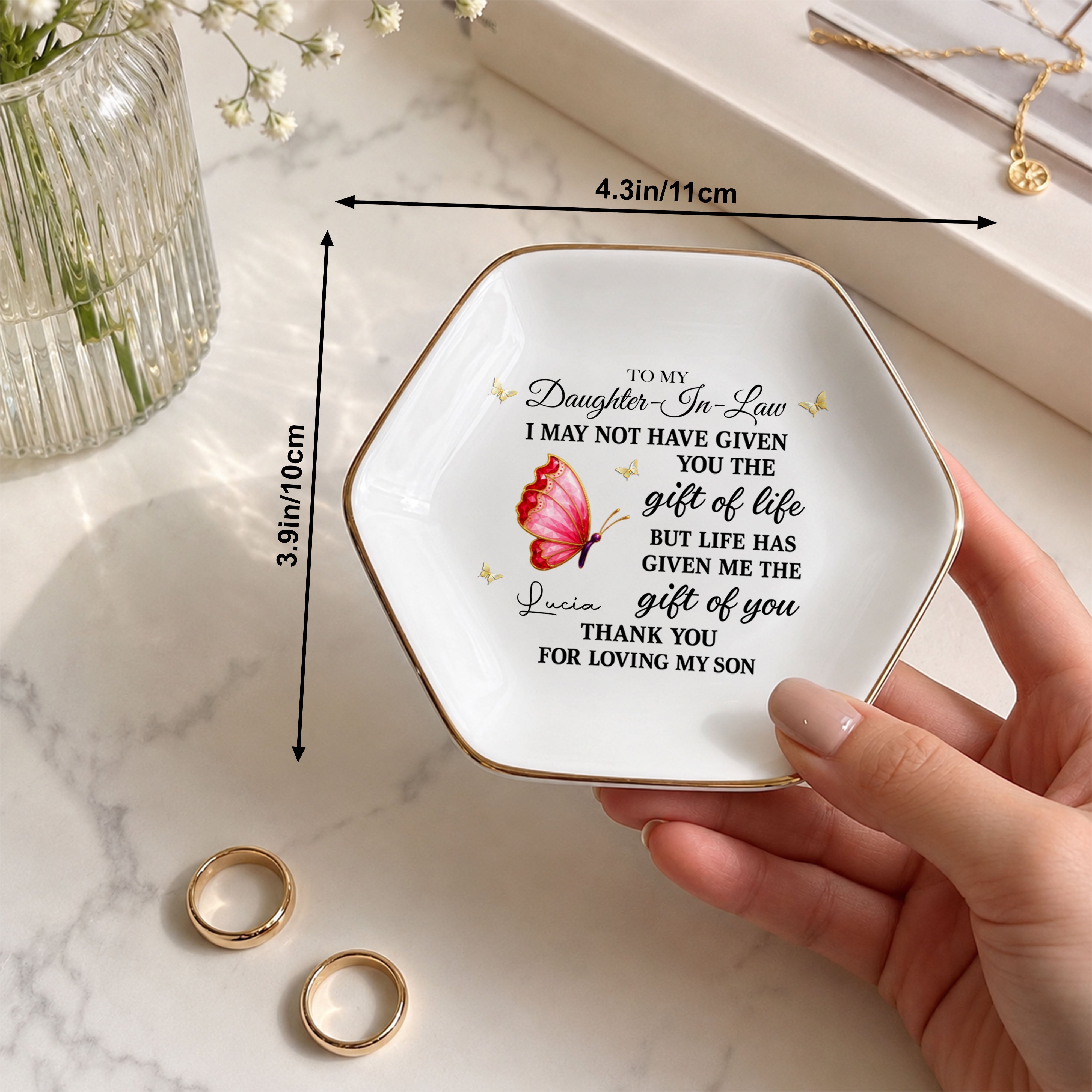 Personalized Hexagonal Jewelry Dish Custom Name Gift for Daughter-in-Law