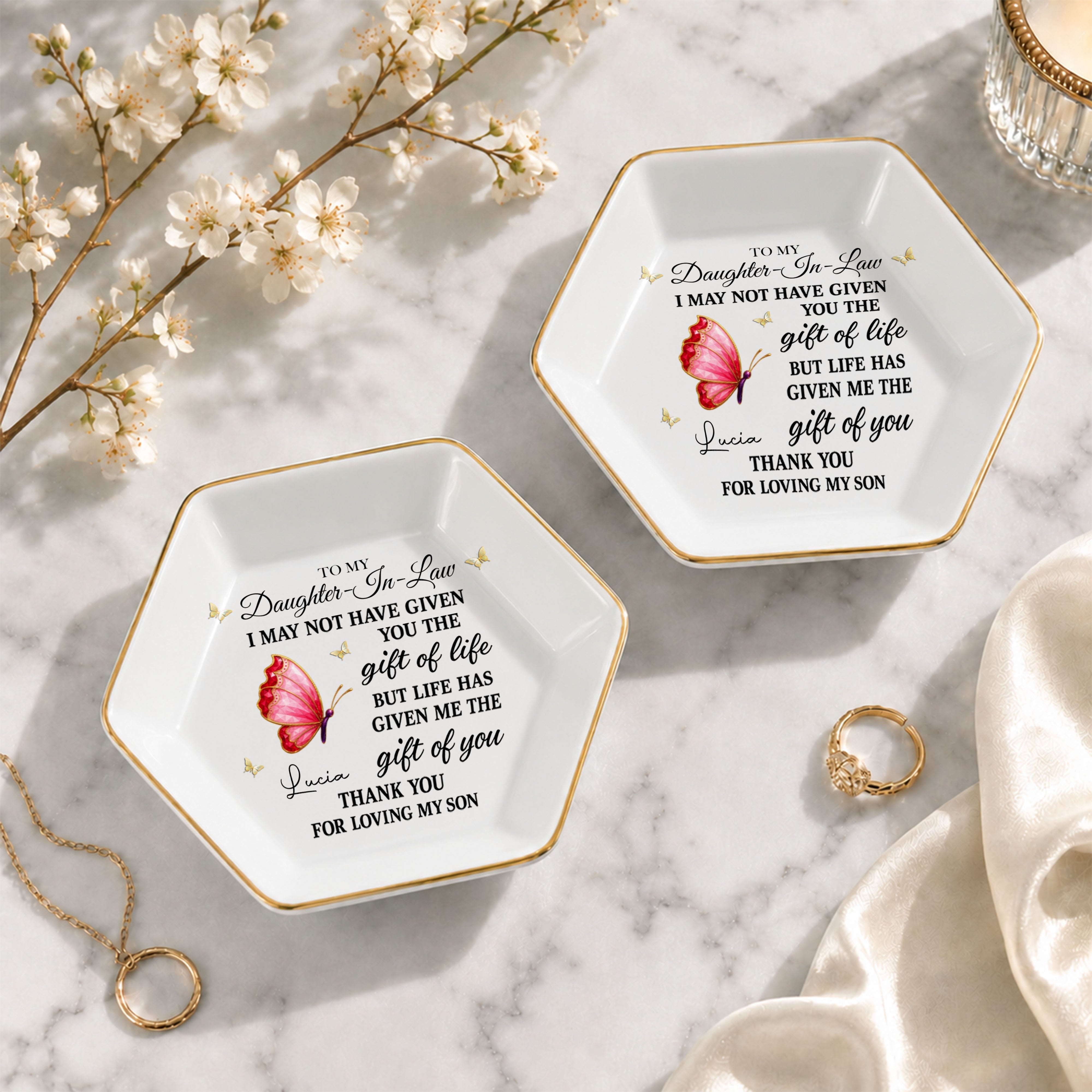 Personalized Hexagonal Jewelry Dish Custom Name Gift for Daughter-in-Law