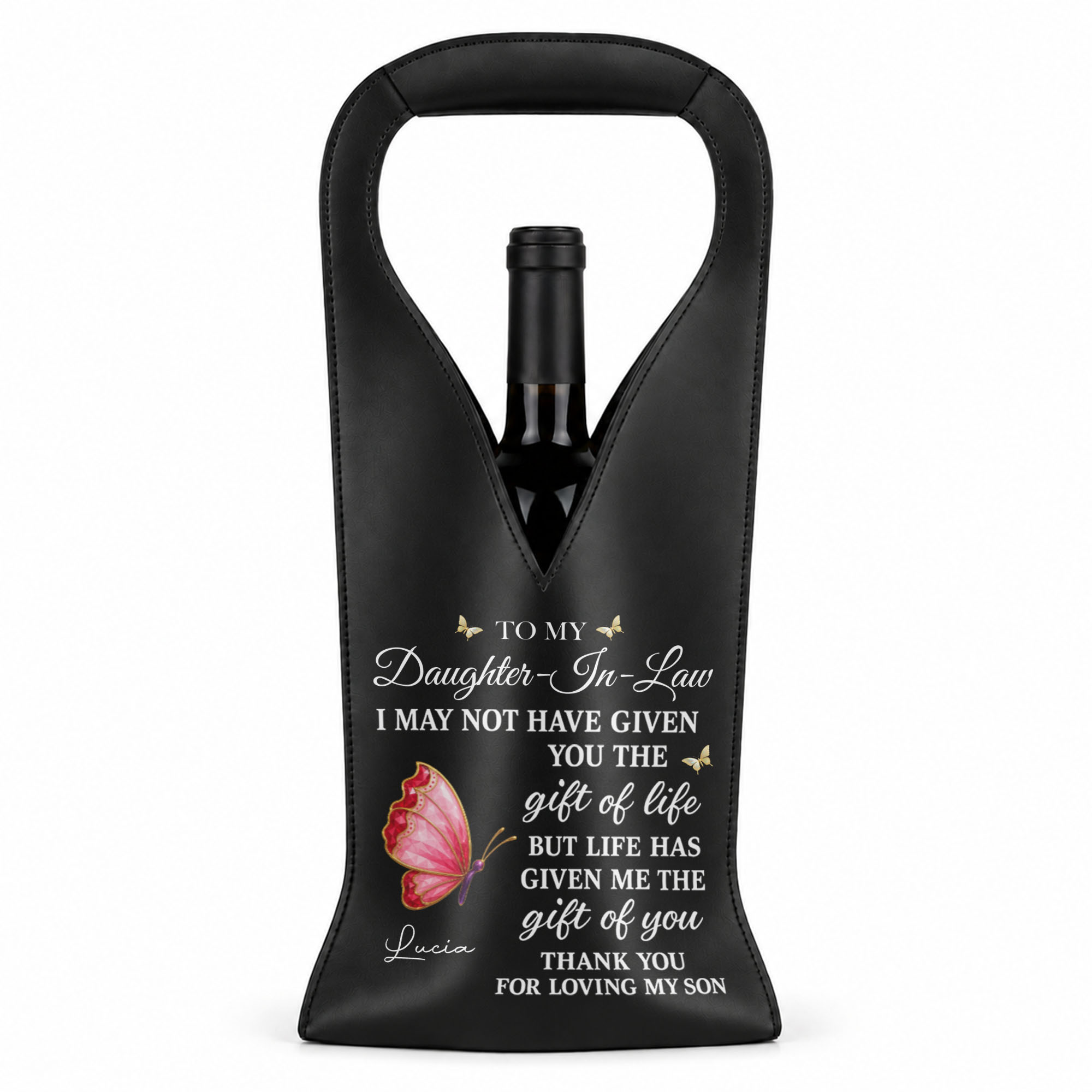 Personalized Leather Wine Bag Custom Name Gift for Daughter-in-Law