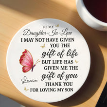 Load image into Gallery viewer, Personalized Butterfly Ceramic Coaster Custom Gift for Daughter-in-Law
