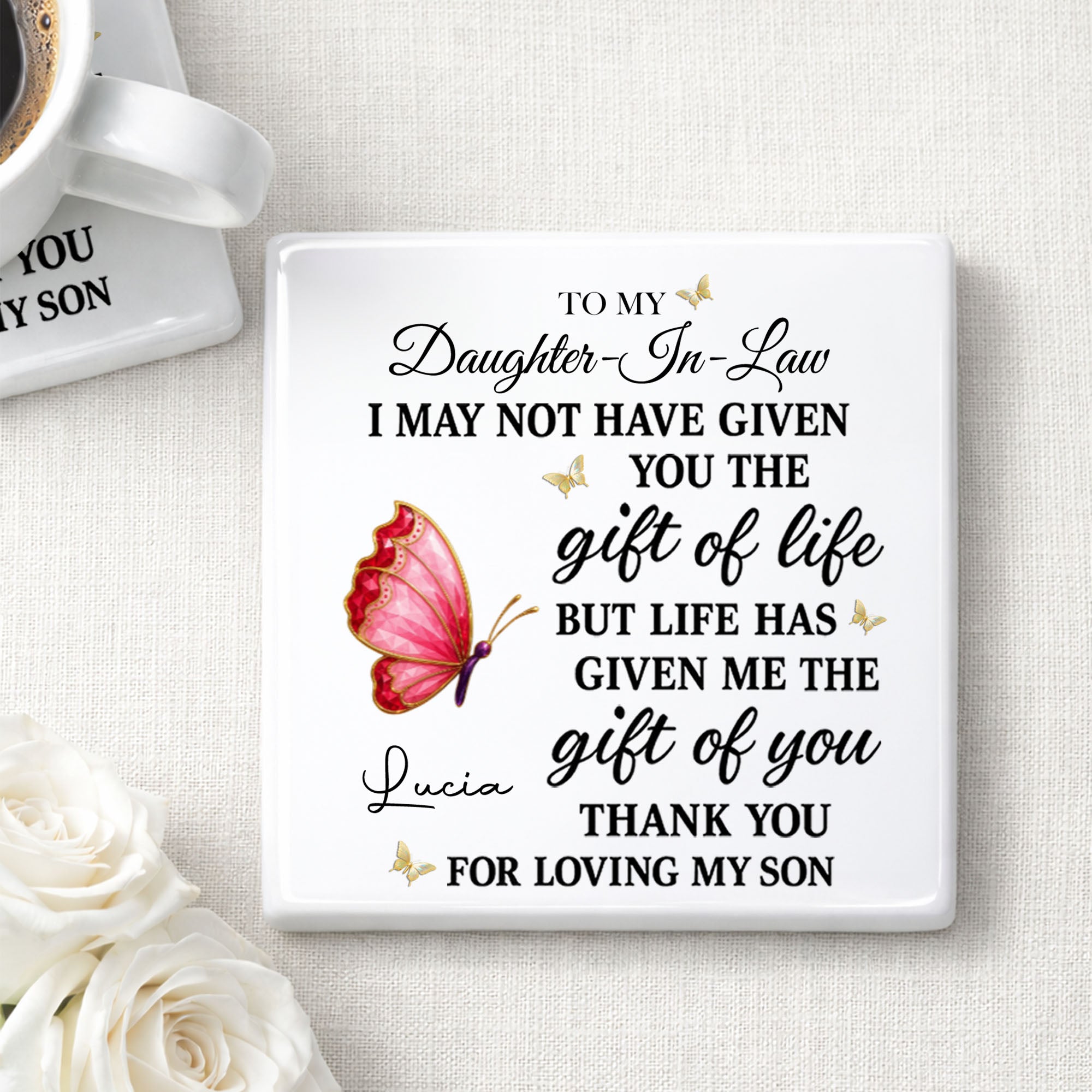 Personalized Square Ceramic Coaster Custom Gift for Daughter-in-Law
