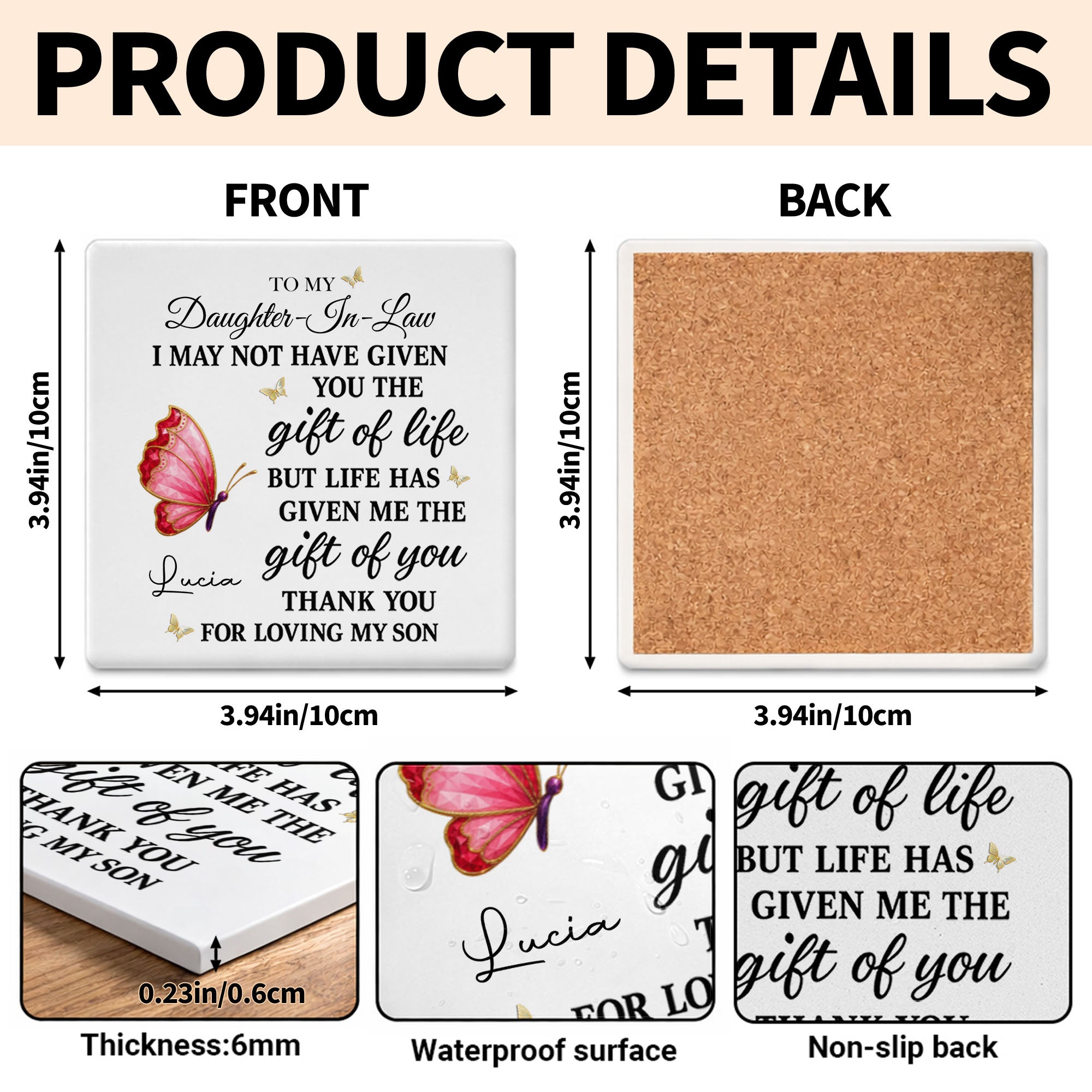 Personalized Square Ceramic Coaster Custom Gift for Daughter-in-Law