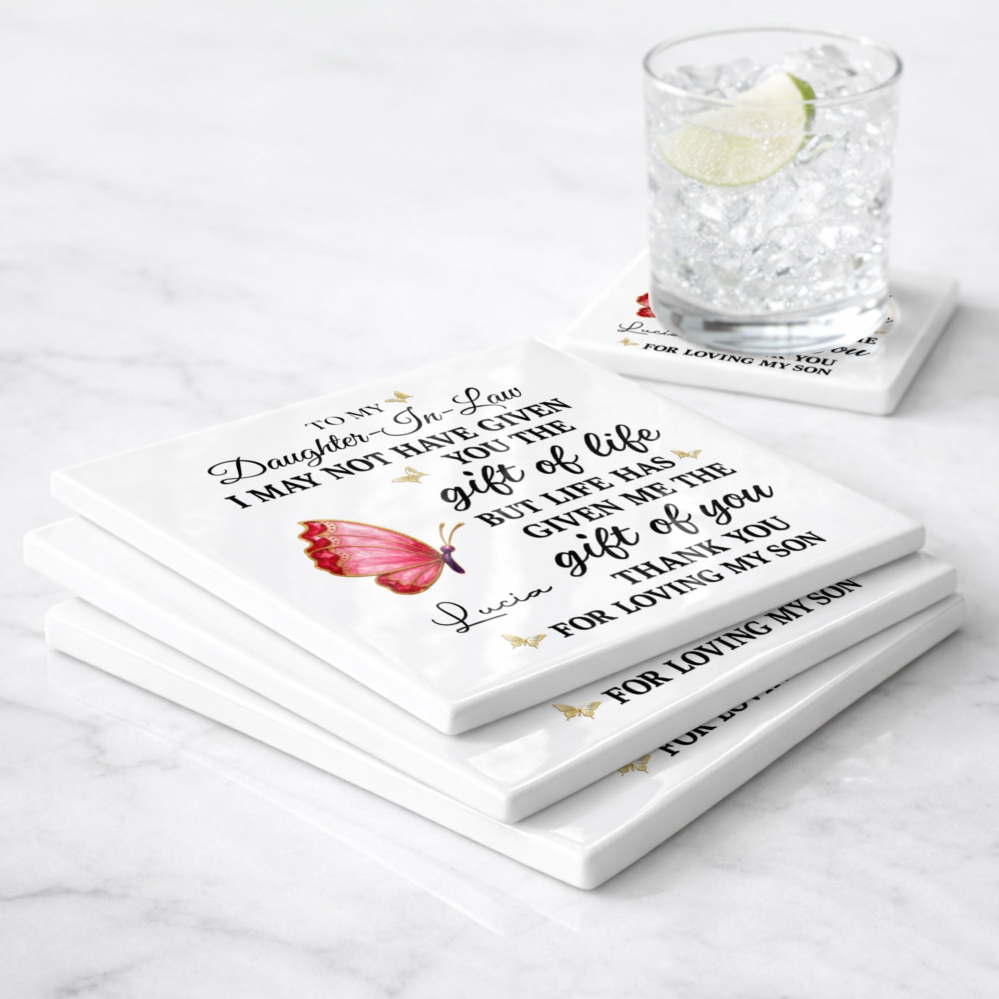 Personalized Square Ceramic Coaster Custom Gift for Daughter-in-Law