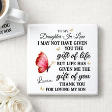 Load image into Gallery viewer, Personalized Square Ceramic Coaster Custom Gift for Daughter-in-Law
