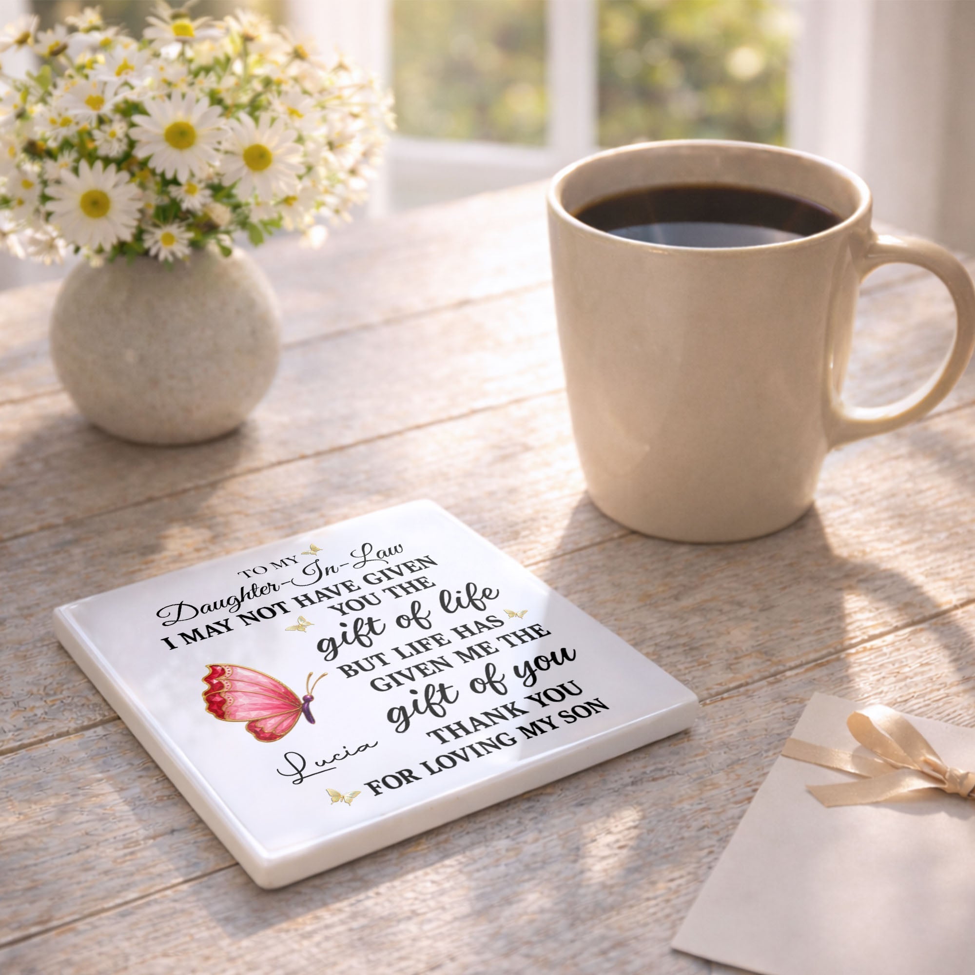Personalized Square Ceramic Coaster Custom Gift for Daughter-in-Law