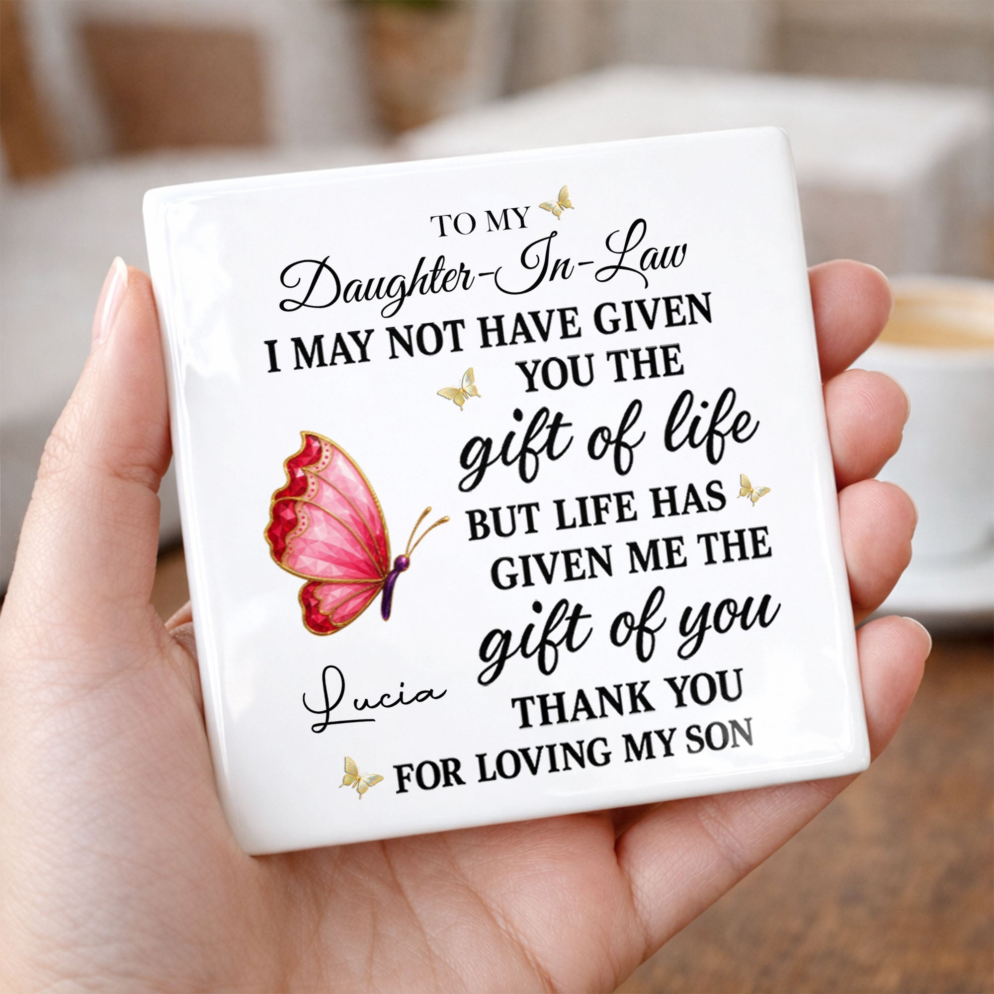 Personalized Square Ceramic Coaster Custom Gift for Daughter-in-Law