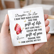 Load image into Gallery viewer, Personalized Square Ceramic Coaster Custom Gift for Daughter-in-Law
