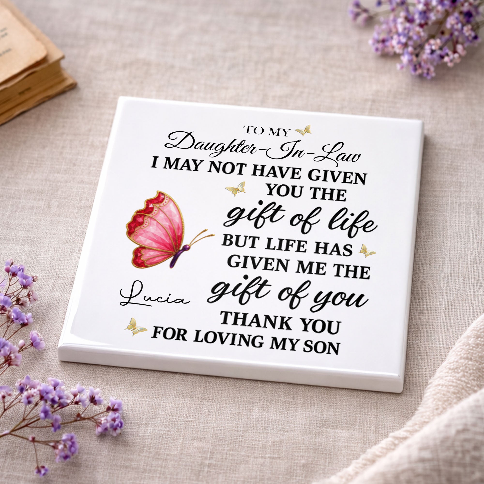 Personalized Square Ceramic Coaster Custom Gift for Daughter-in-Law