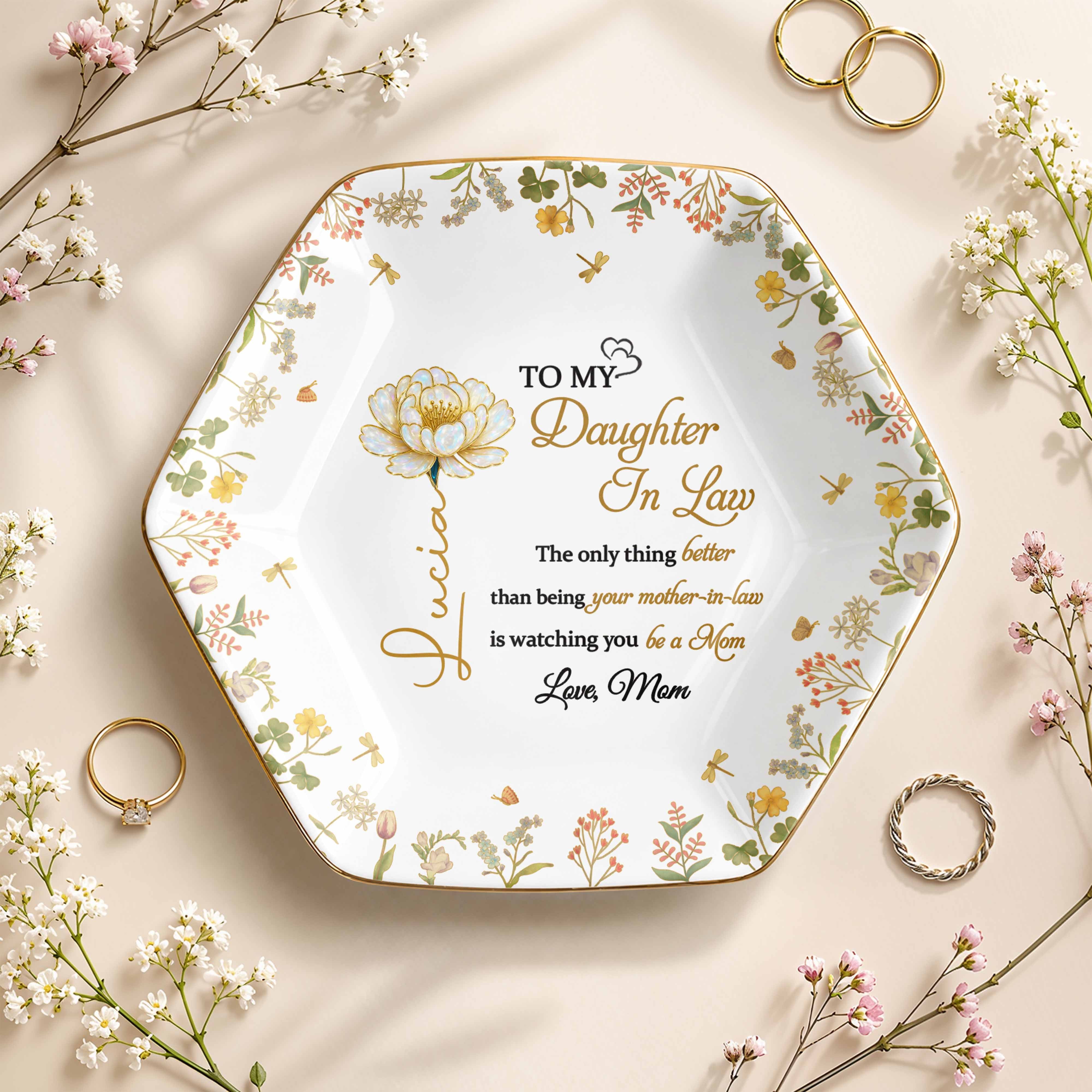 Personalized Hexagonal Ceramic Jewelry Dish Custom Gift for Daughter-in-Law
