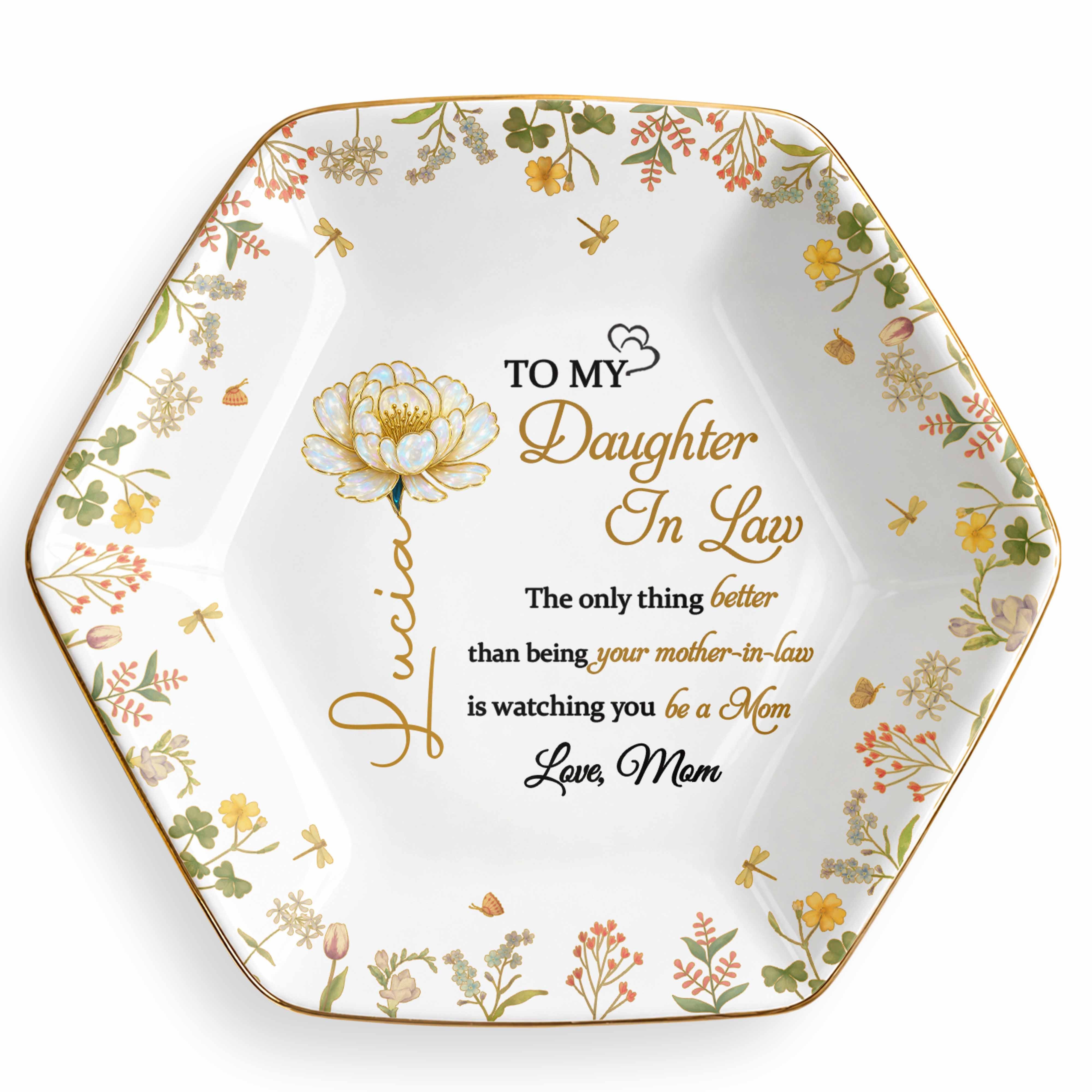 Personalized Hexagonal Ceramic Jewelry Dish Custom Gift for Daughter-in-Law