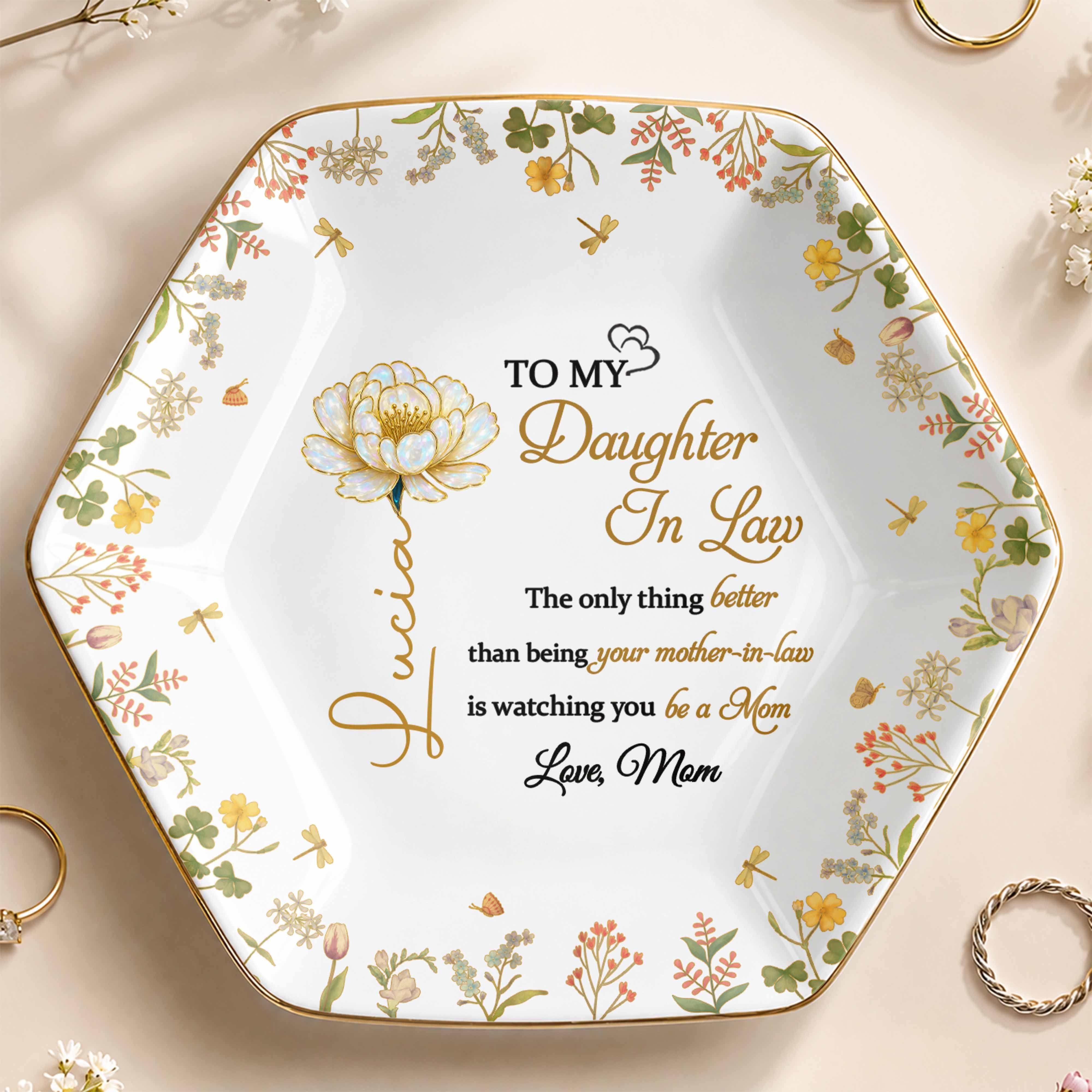 Personalized Hexagonal Ceramic Jewelry Dish Custom Gift for Daughter-in-Law