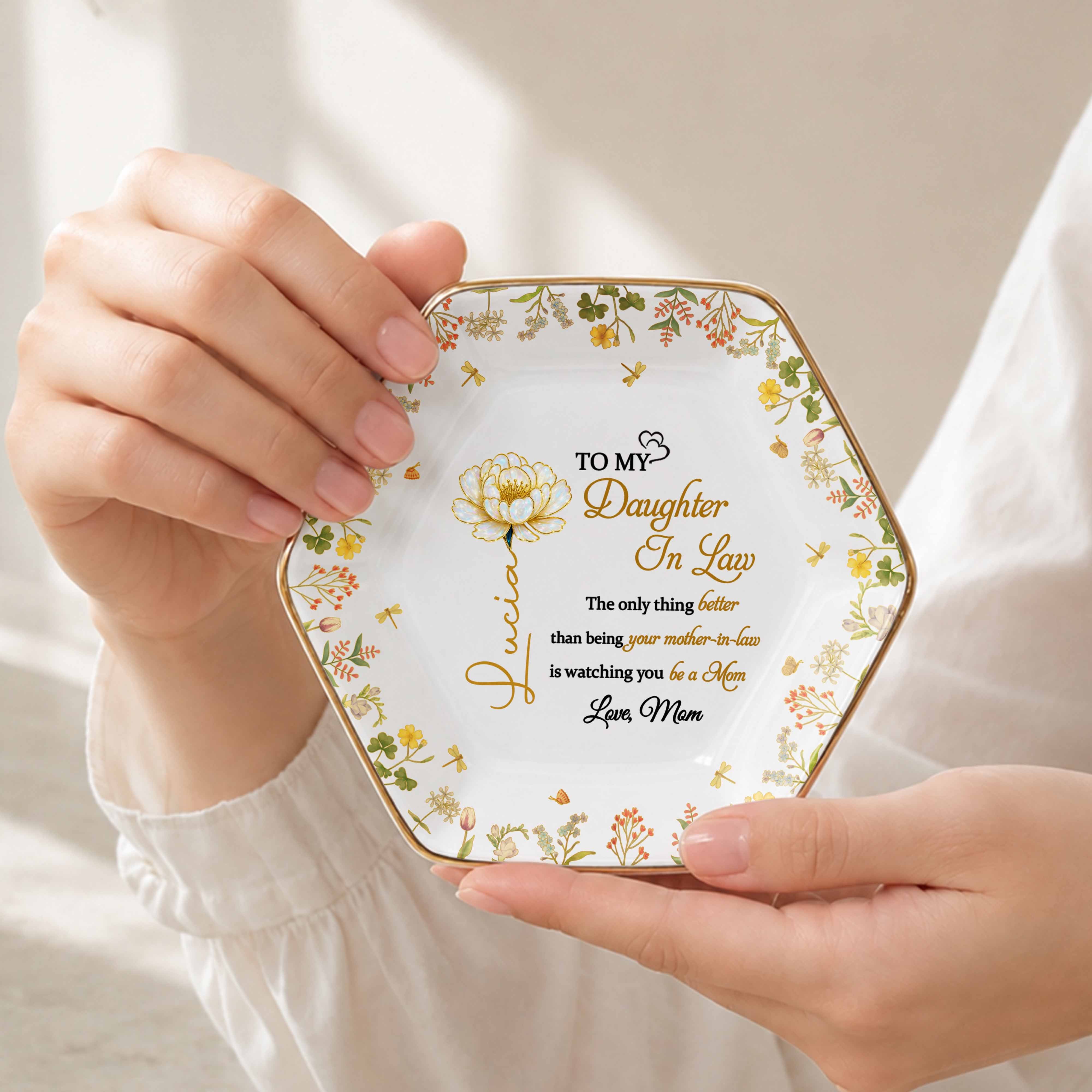 Personalized Hexagonal Ceramic Jewelry Dish Custom Gift for Daughter-in-Law