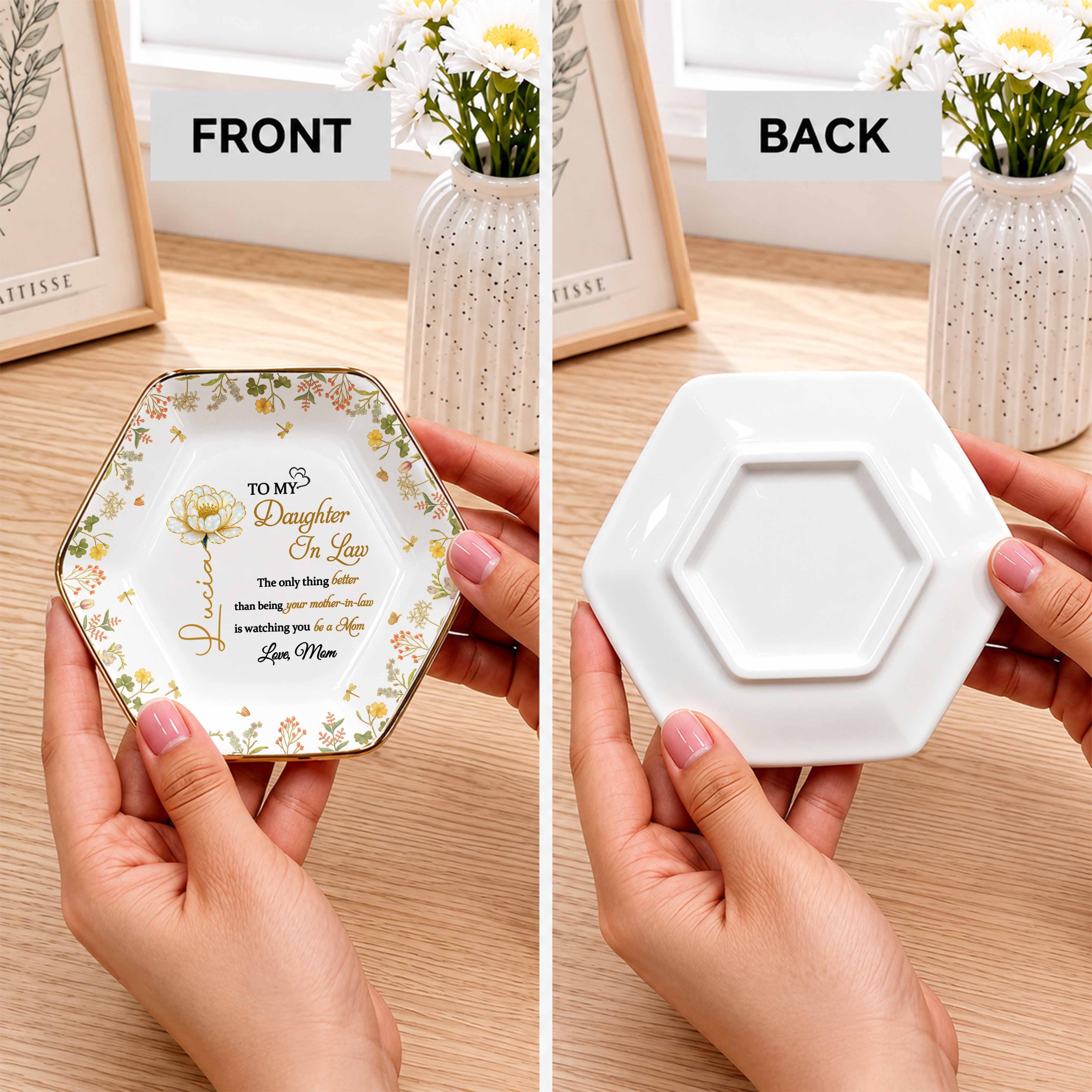 Personalized Hexagonal Ceramic Jewelry Dish Custom Gift for Daughter-in-Law