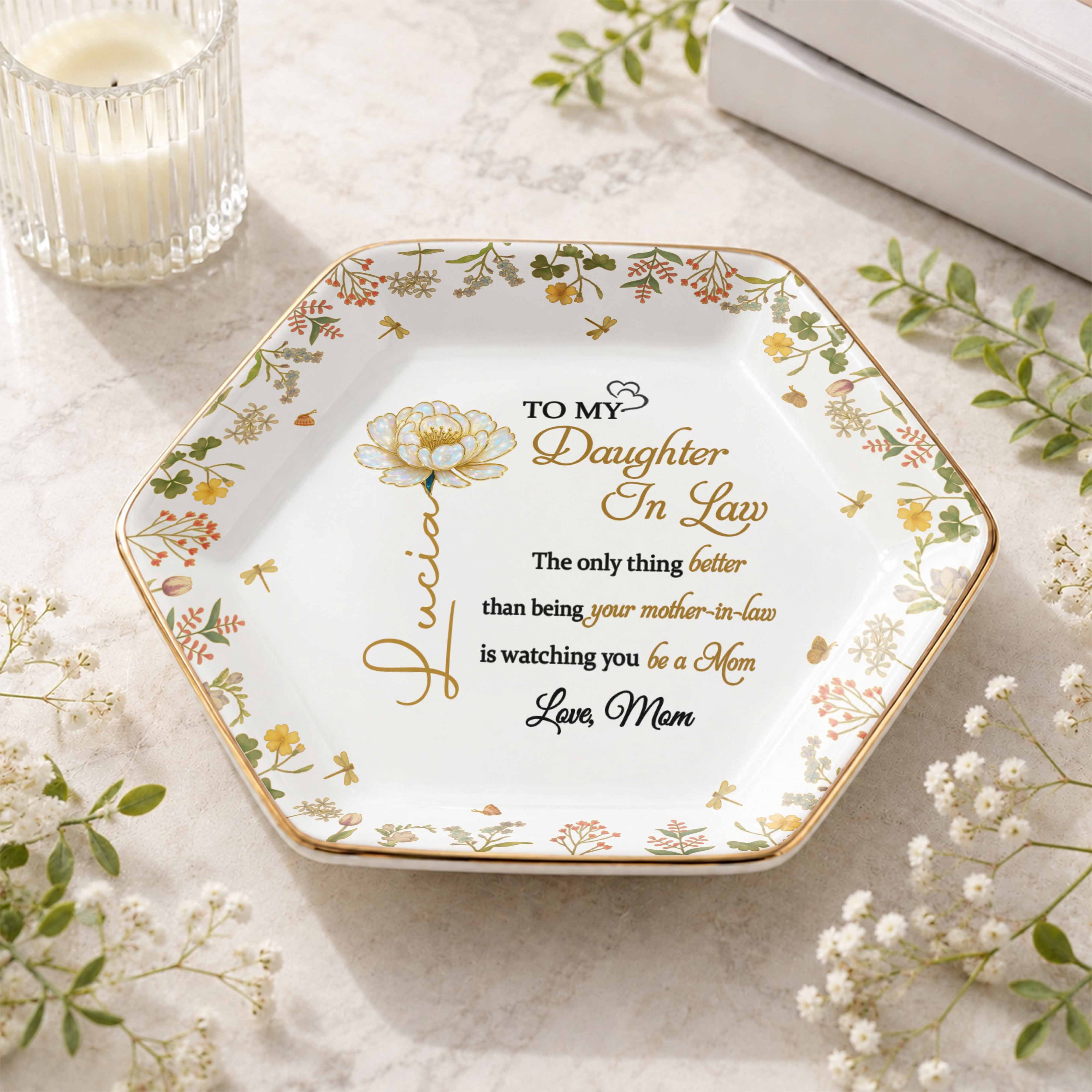 Personalized Hexagonal Ceramic Jewelry Dish Custom Gift for Daughter-in-Law