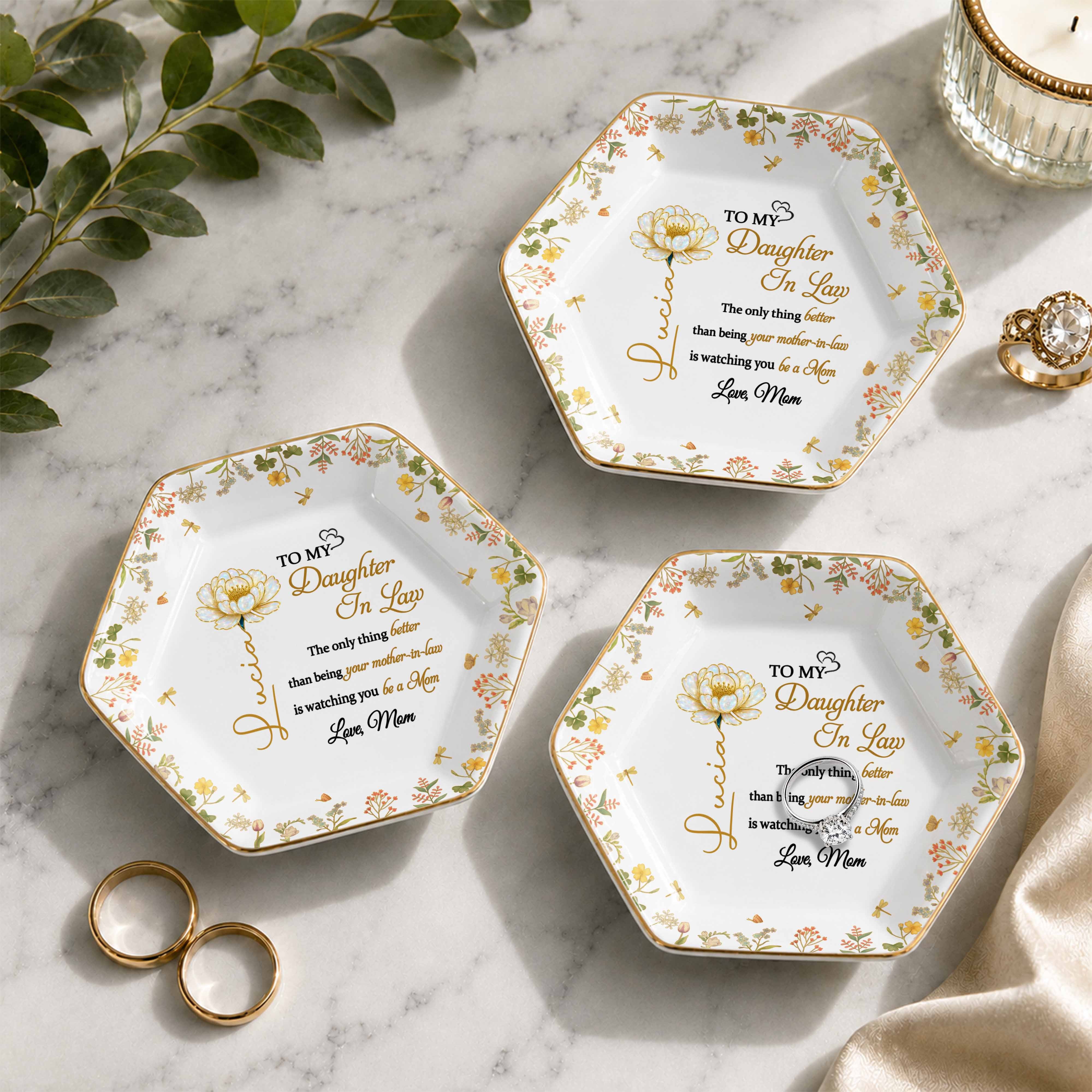 Personalized Hexagonal Ceramic Jewelry Dish Custom Gift for Daughter-in-Law