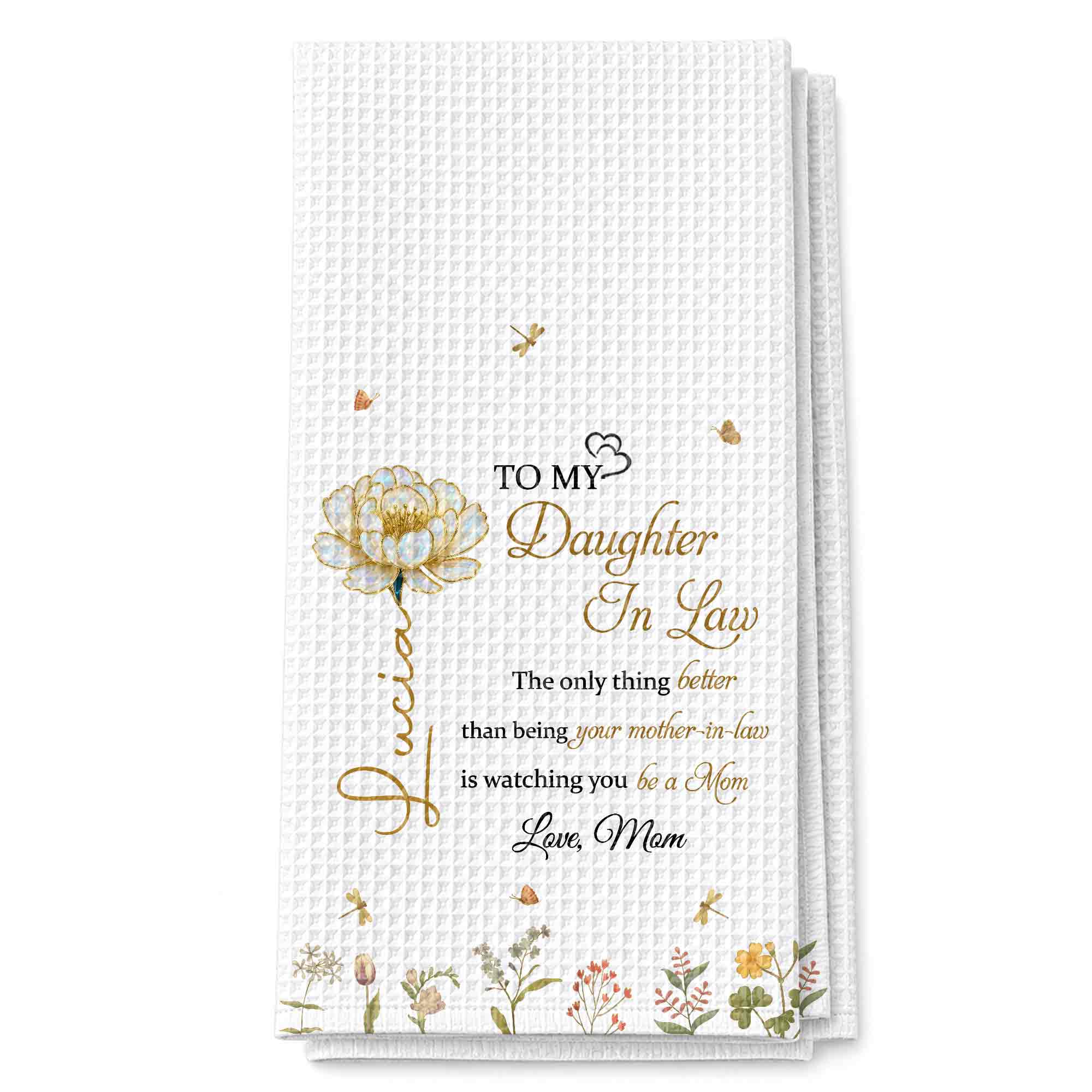 Personalized Birth Month Flowers Kitchen Towel Gift for Daughter-in-Law