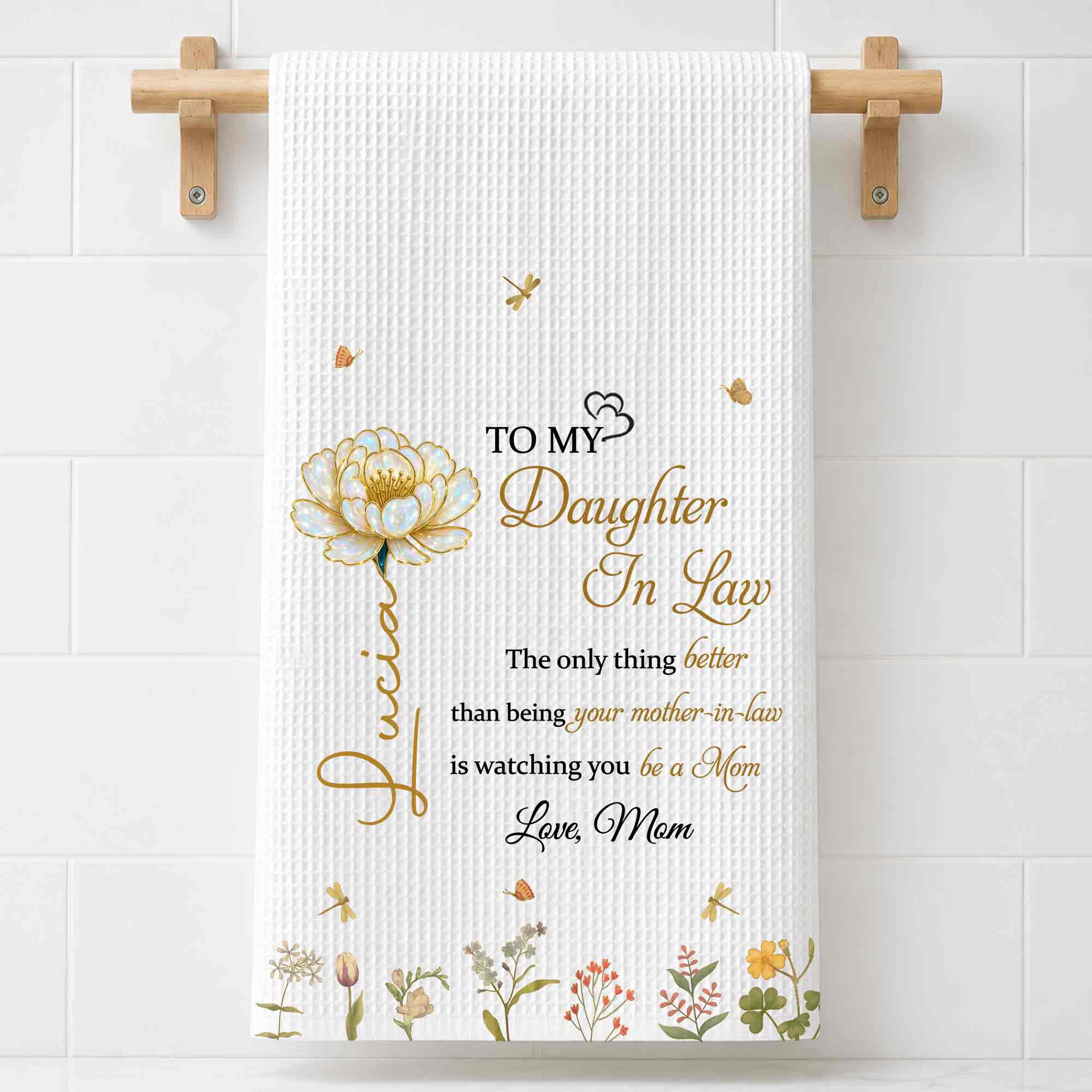 Personalized Birth Month Flowers Kitchen Towel Gift for Daughter-in-Law