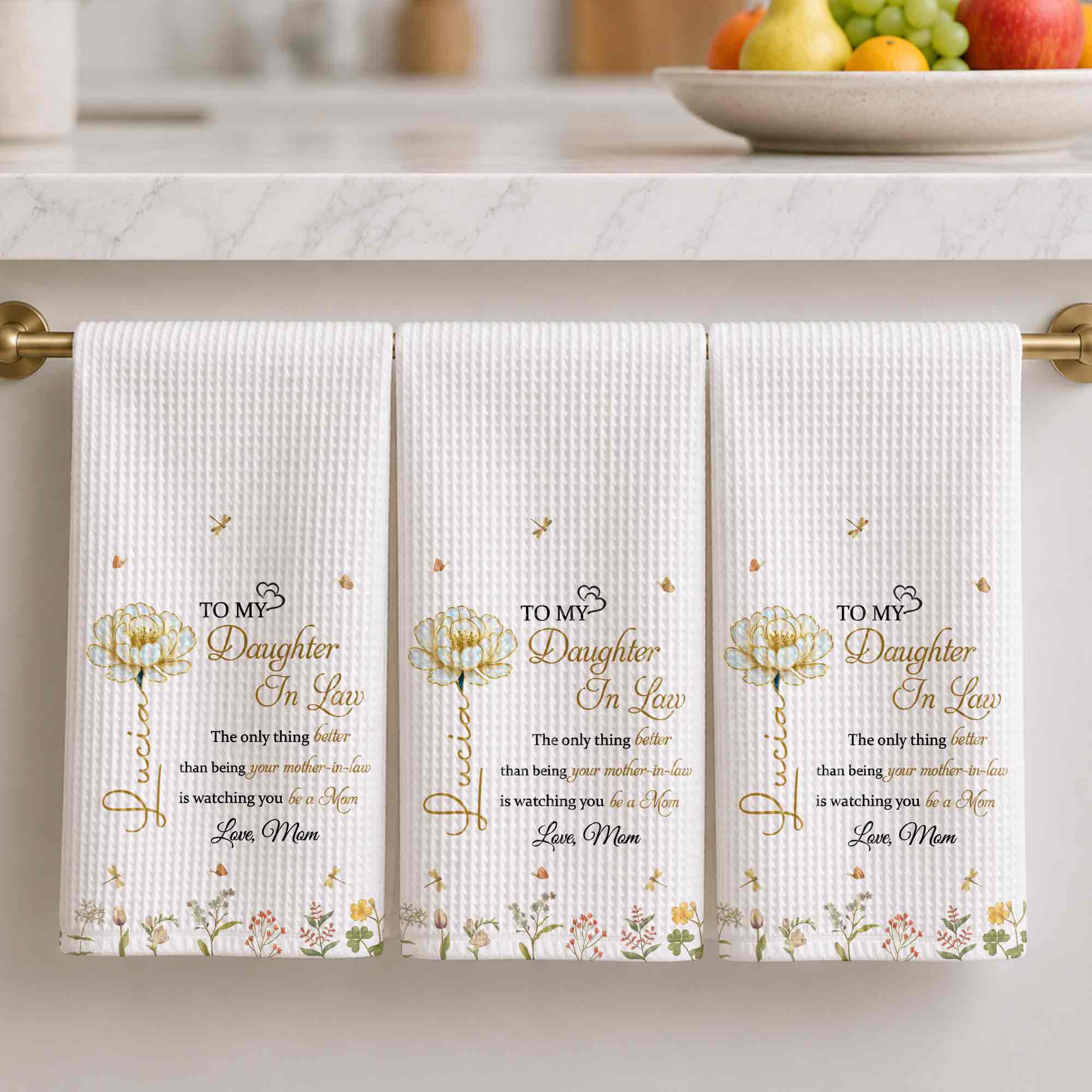 Personalized Birth Month Flowers Kitchen Towel Gift for Daughter-in-Law