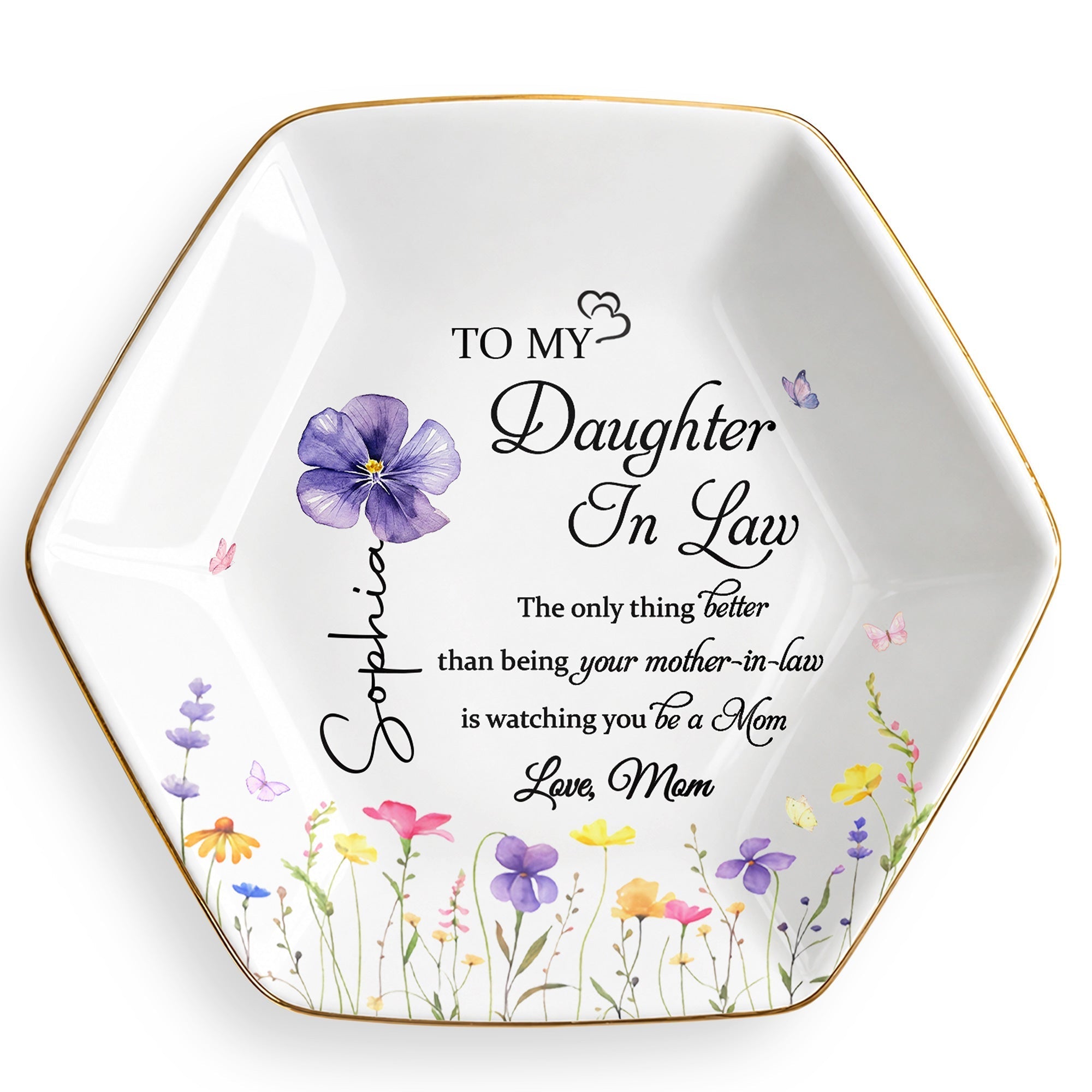 Personalized Birth Month Flower Jewelry Dish Custom Gift for Daughter-in-Law